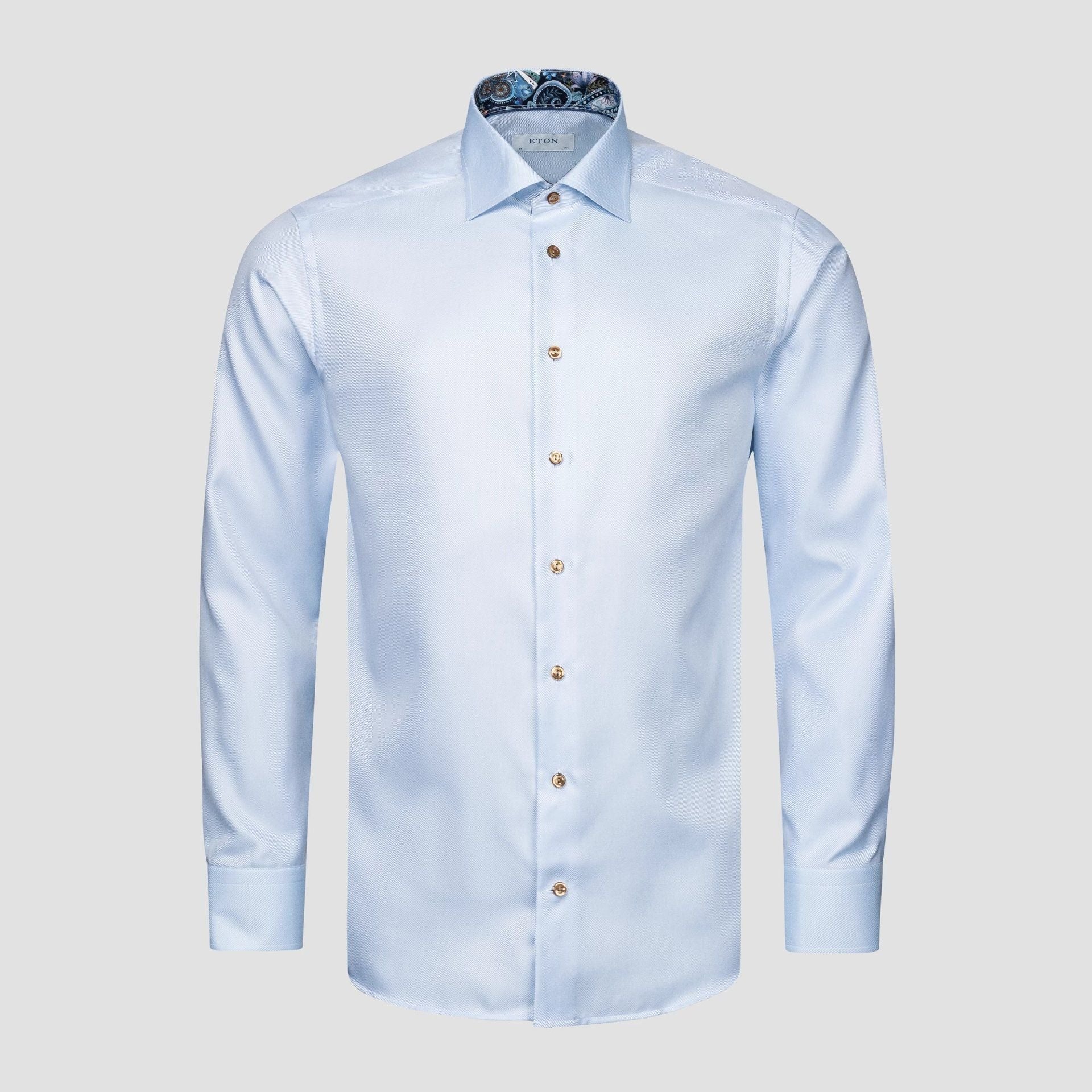 Light Blue Geometric Trim Textured Twill Contemporary Fit Shirt - ETON - Image 2