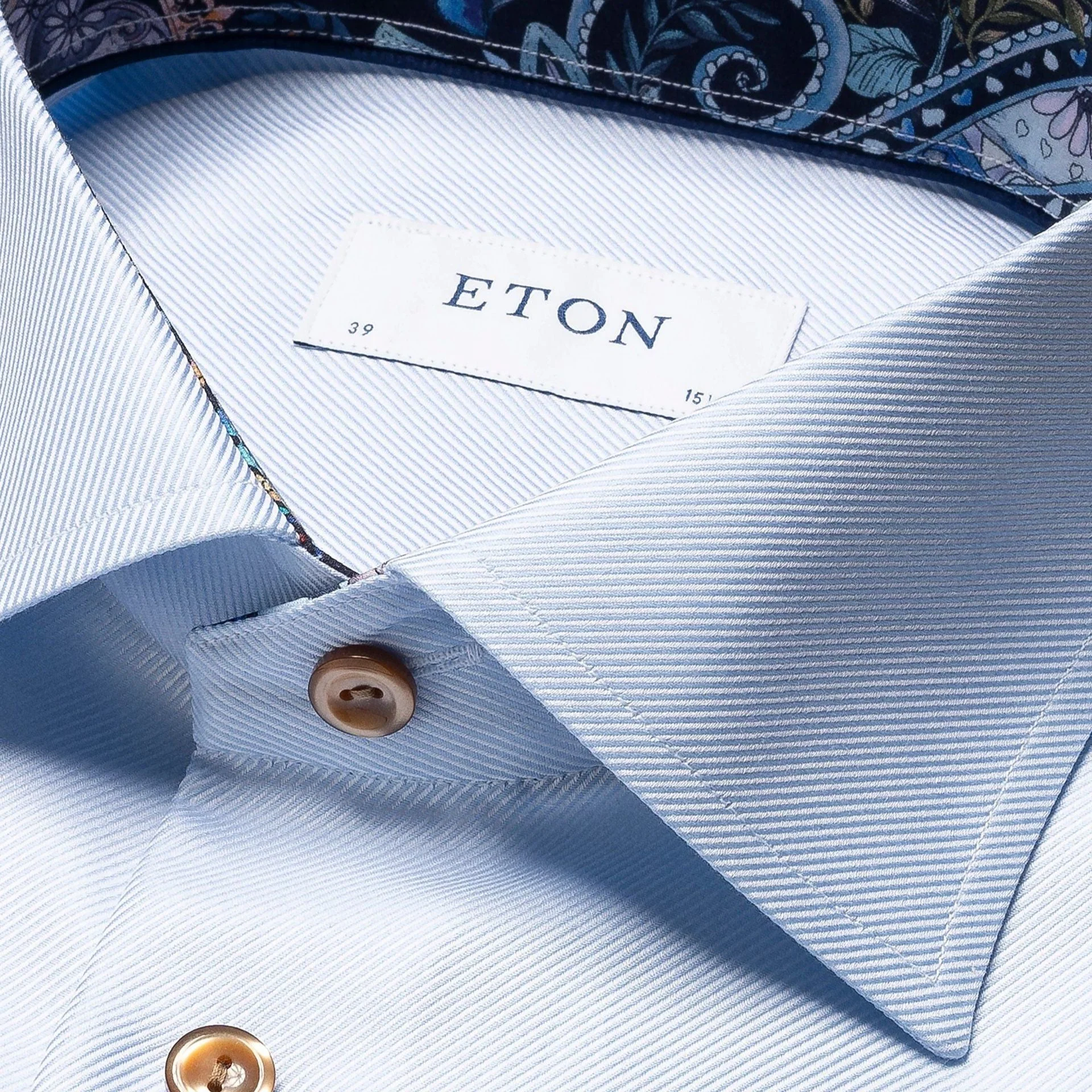 Light Blue Geometric Trim Textured Twill Contemporary Fit Shirt - ETON - Image 3