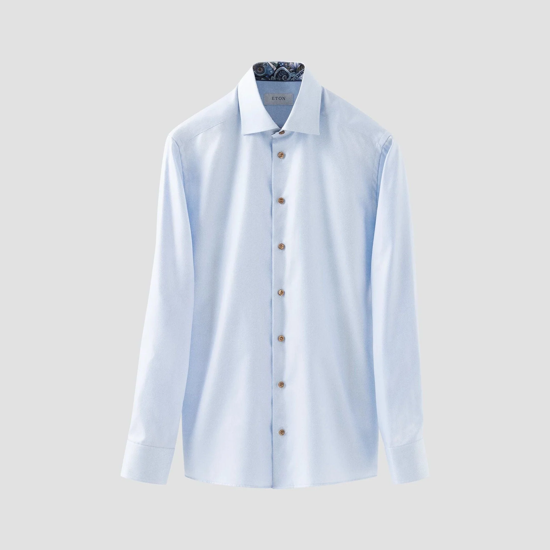 Light Blue Geometric Trim Textured Twill Contemporary Fit Shirt - ETON - Image 4