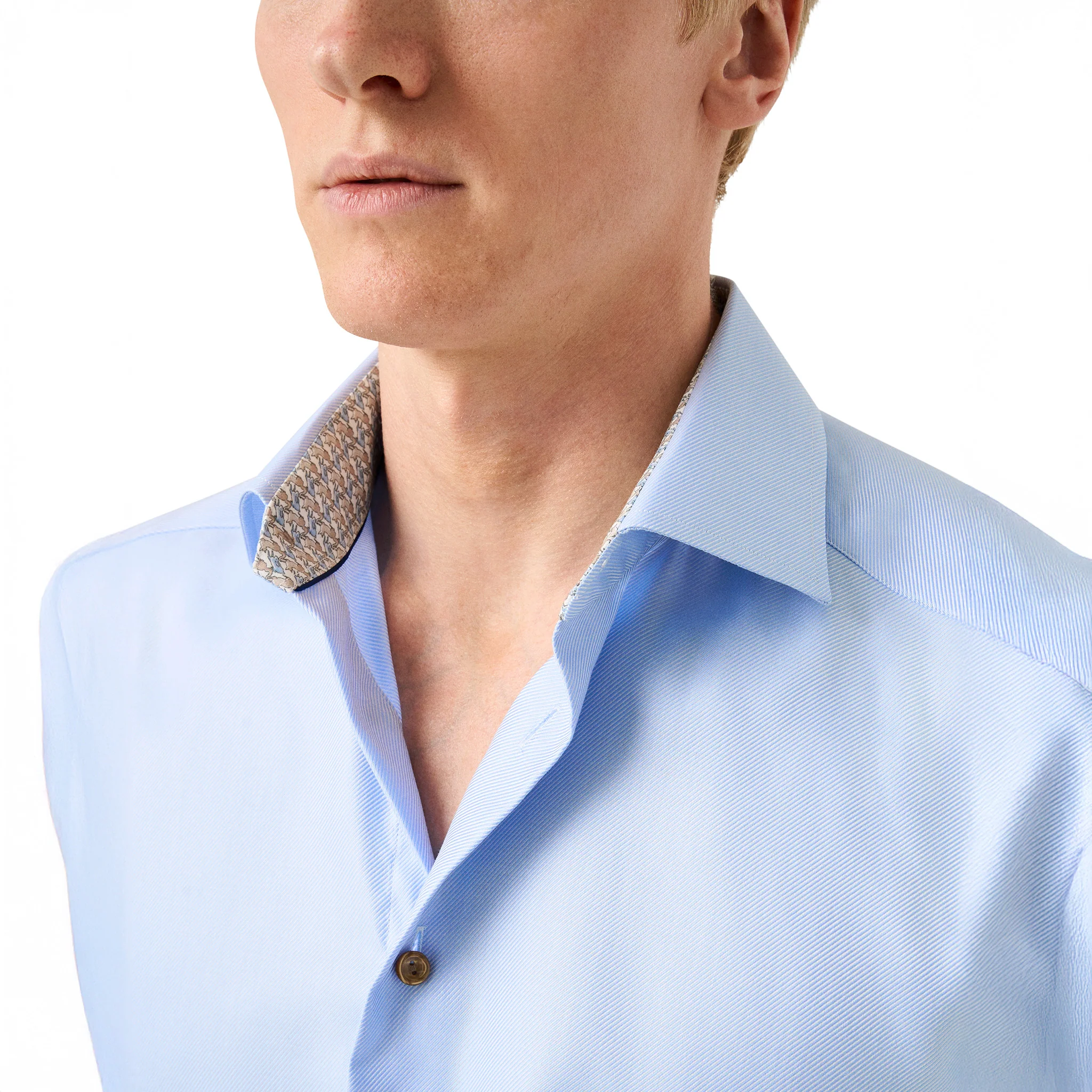 Light Blue Geometric Trim Textured Twill Slim Fit Shirt - ETON - Image 5