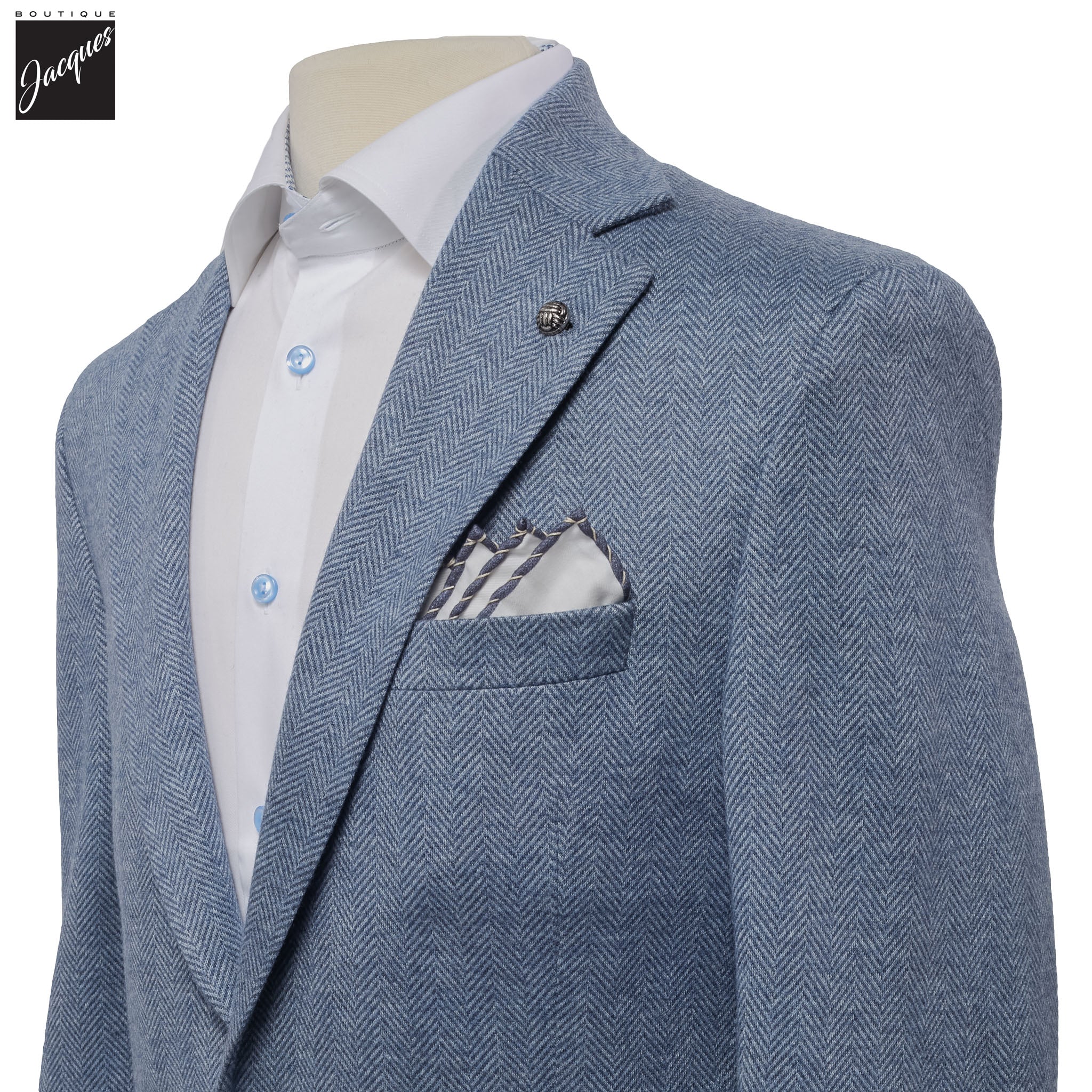 Blue Herringbone Cashmere-Silk Hartford Contemporary Fit Soft Sport Jacket - Jack Victor - Image 2