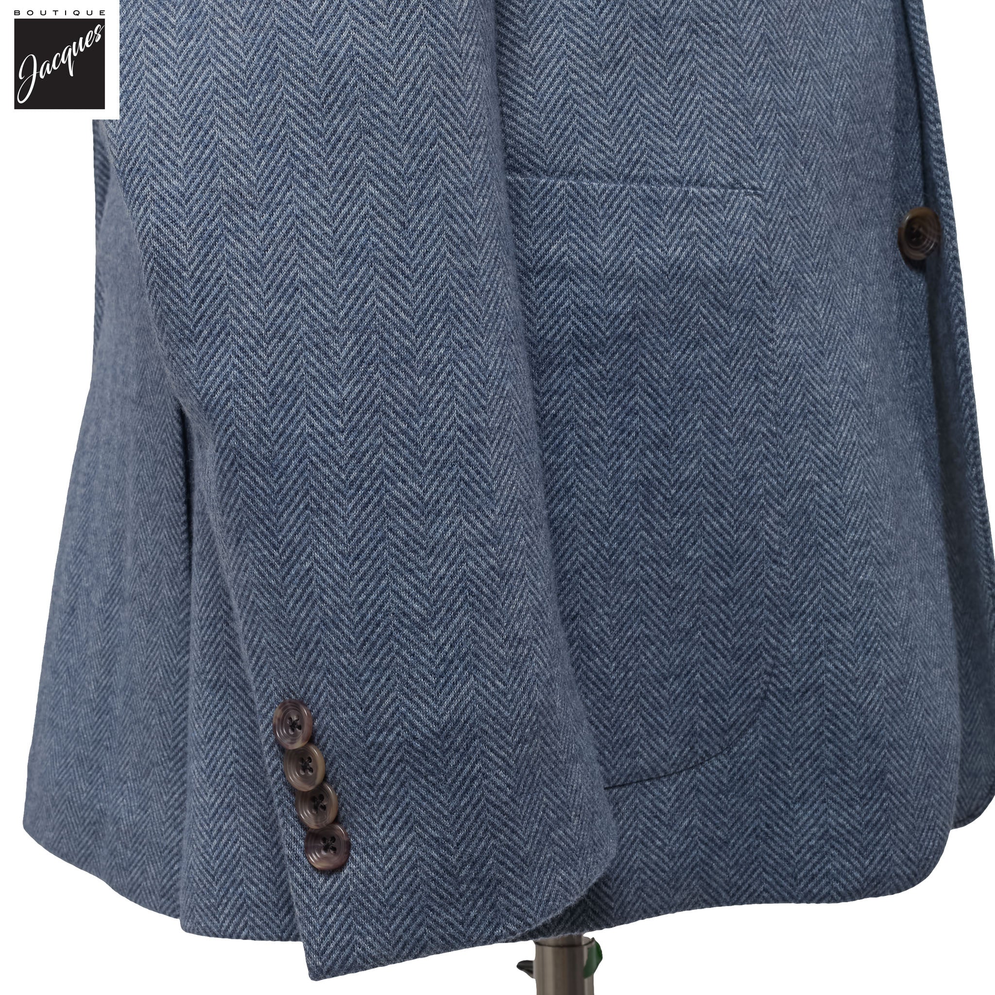 Blue Herringbone Cashmere-Silk Hartford Contemporary Fit Soft Sport Jacket - Jack Victor - Image 3