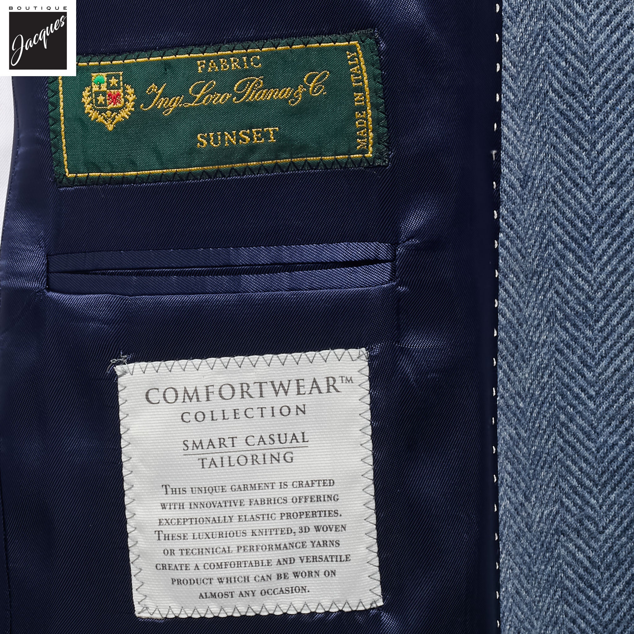 Blue Herringbone Cashmere-Silk Hartford Contemporary Fit Soft Sport Jacket - Jack Victor - Image 4