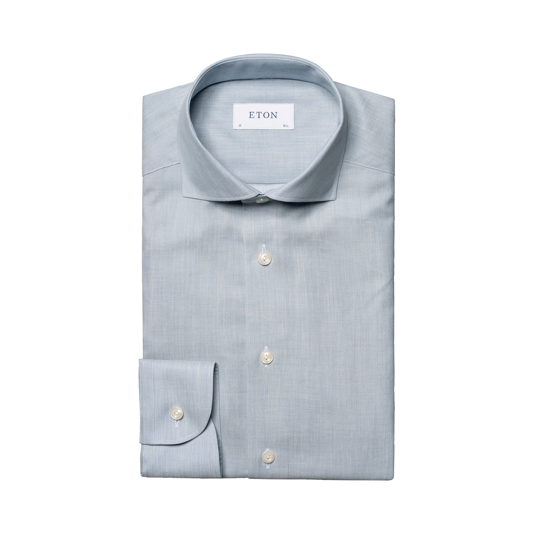 Light Blue Herringbone Light Weight Flannel Slim Fit Shirt - ETON