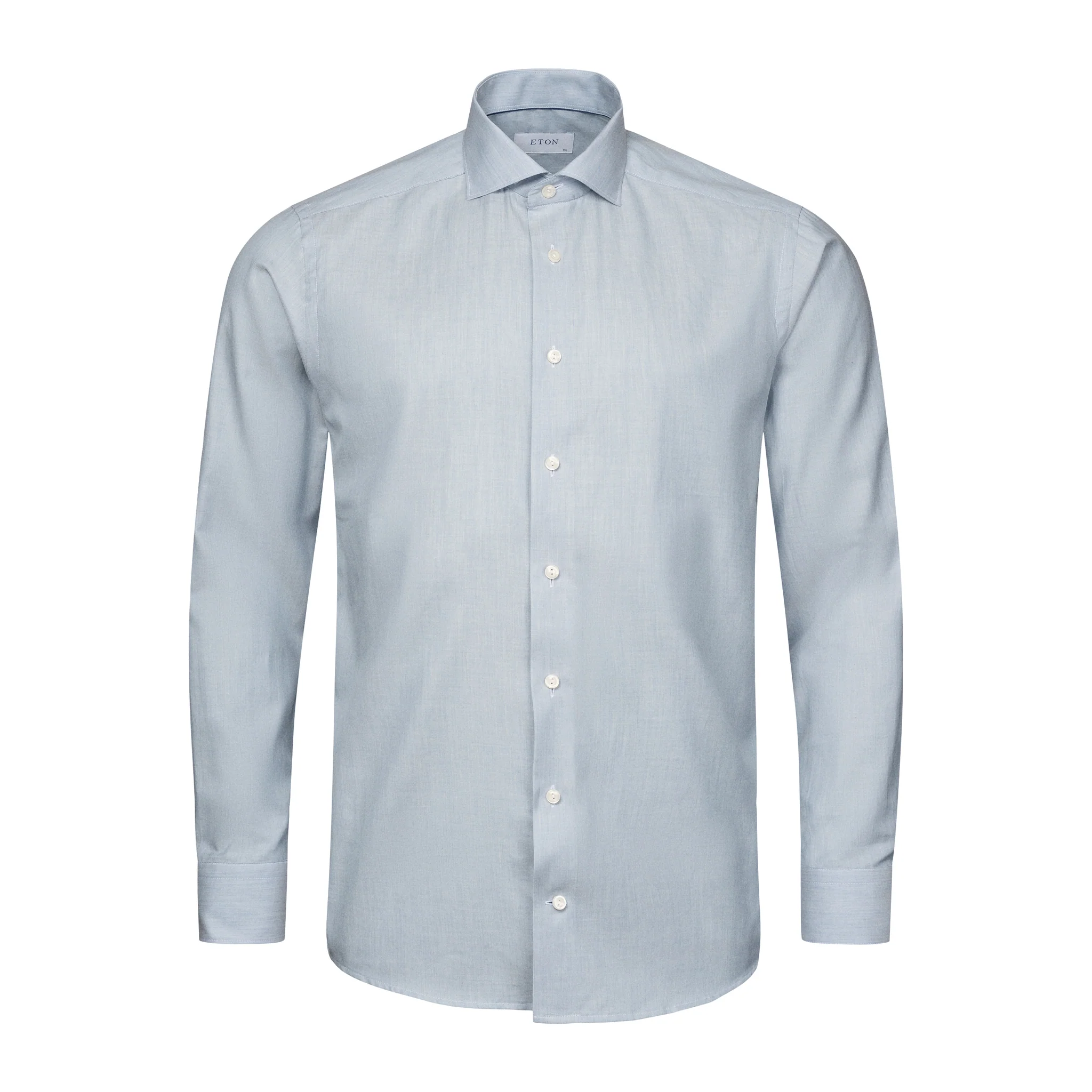 Light Blue Herringbone Light Weight Flannel Slim Fit Shirt - ETON - Image 10