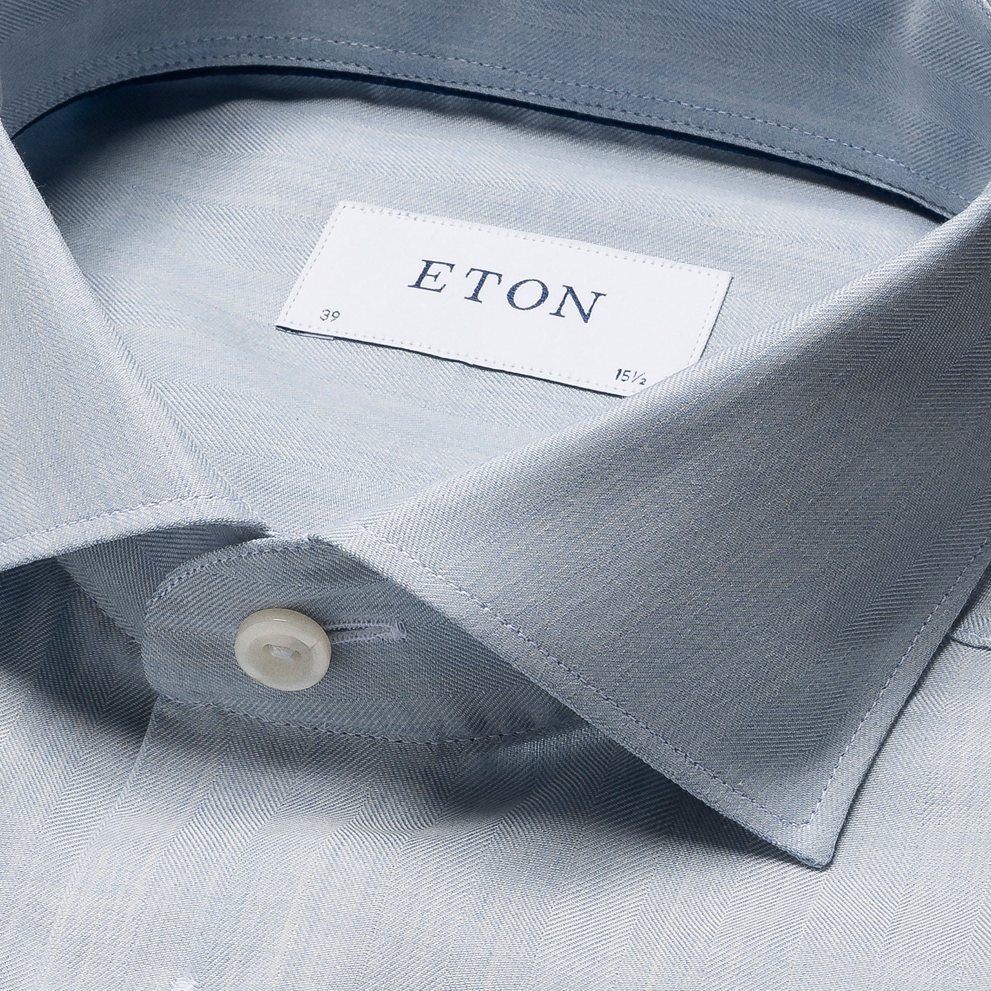 Light Blue Herringbone Light Weight Flannel Slim Fit Shirt - ETON - Image 3