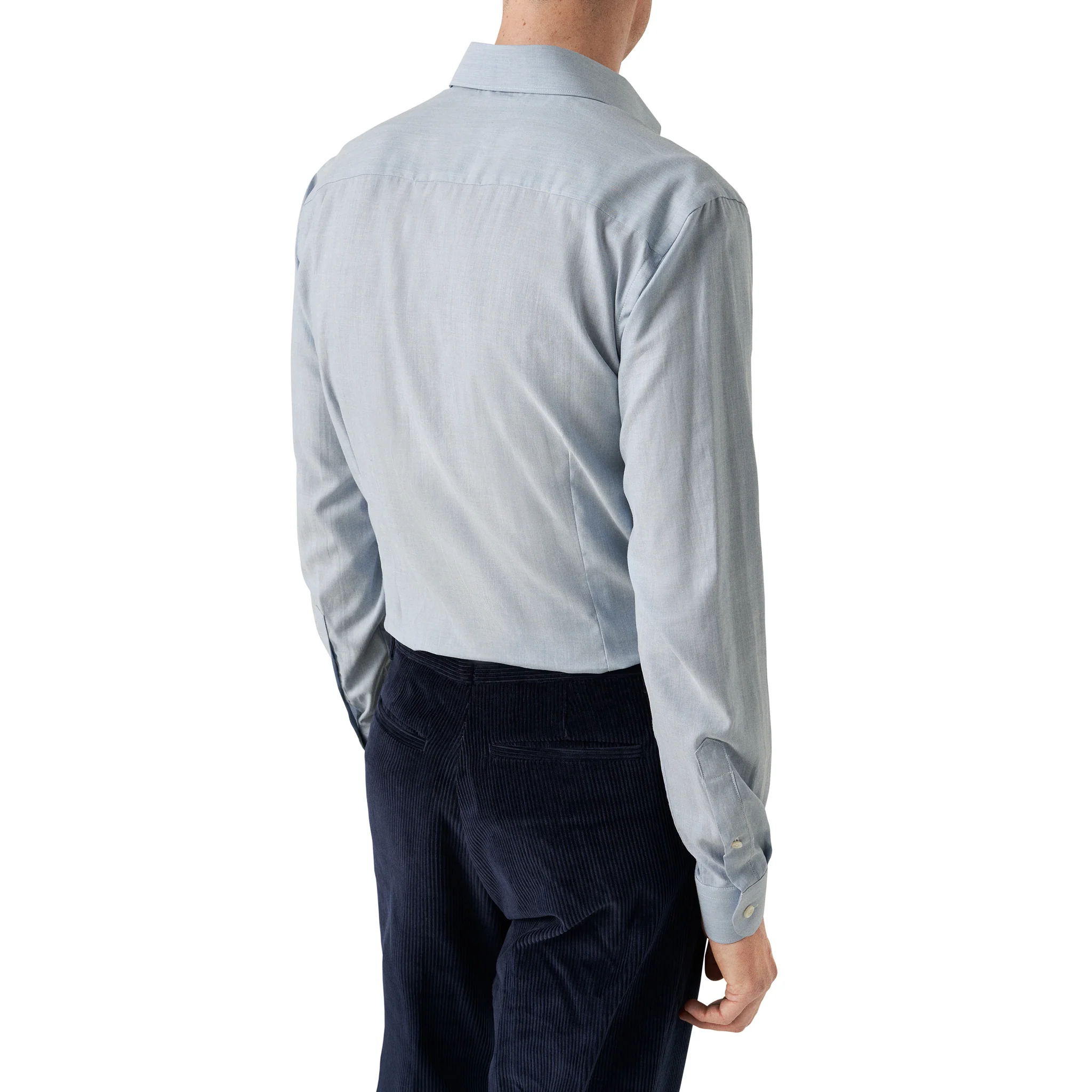 Light Blue Herringbone Light Weight Flannel Slim Fit Shirt - ETON - Image 6