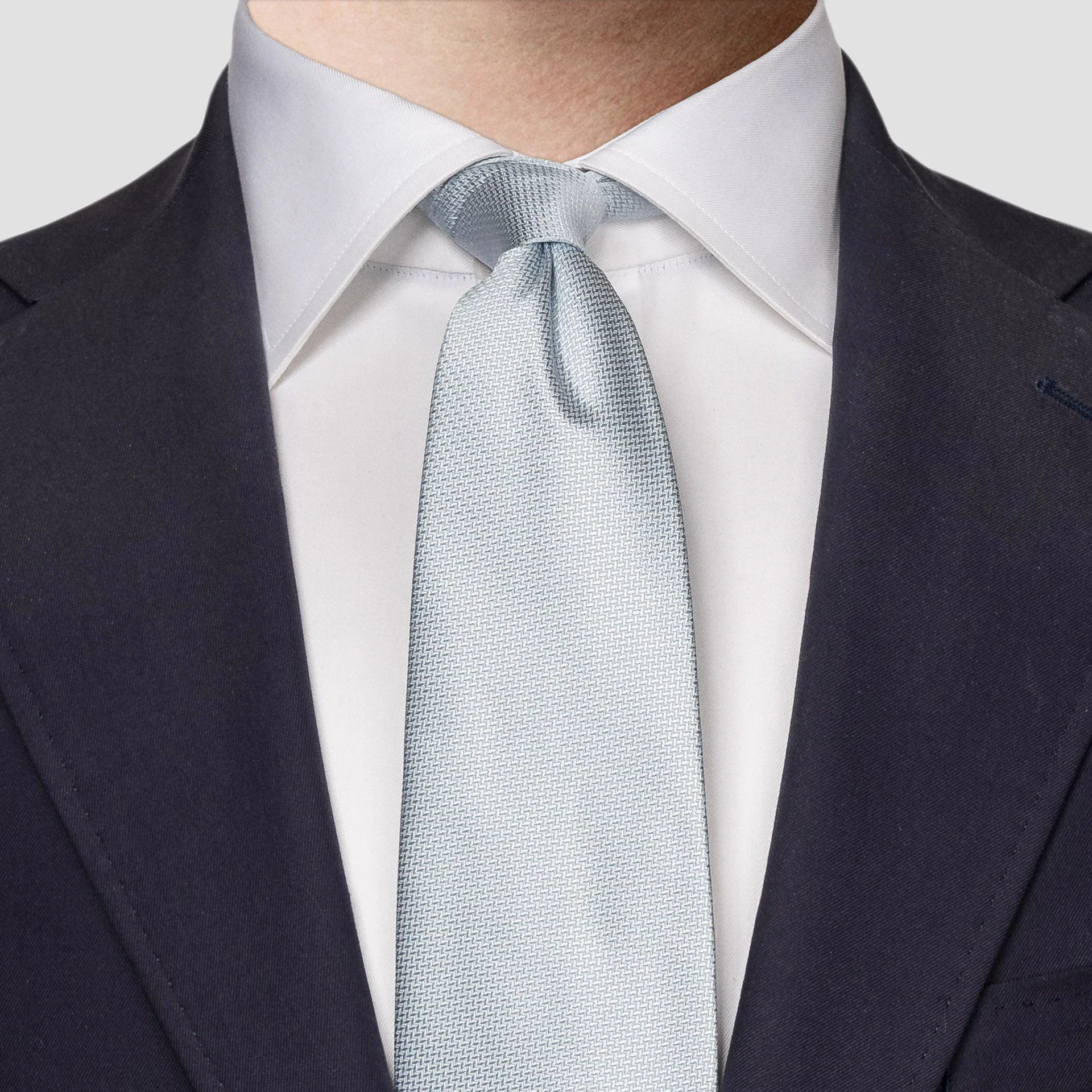 Light Blue Herringbone Woven Silk Tie - ETON - Image 2