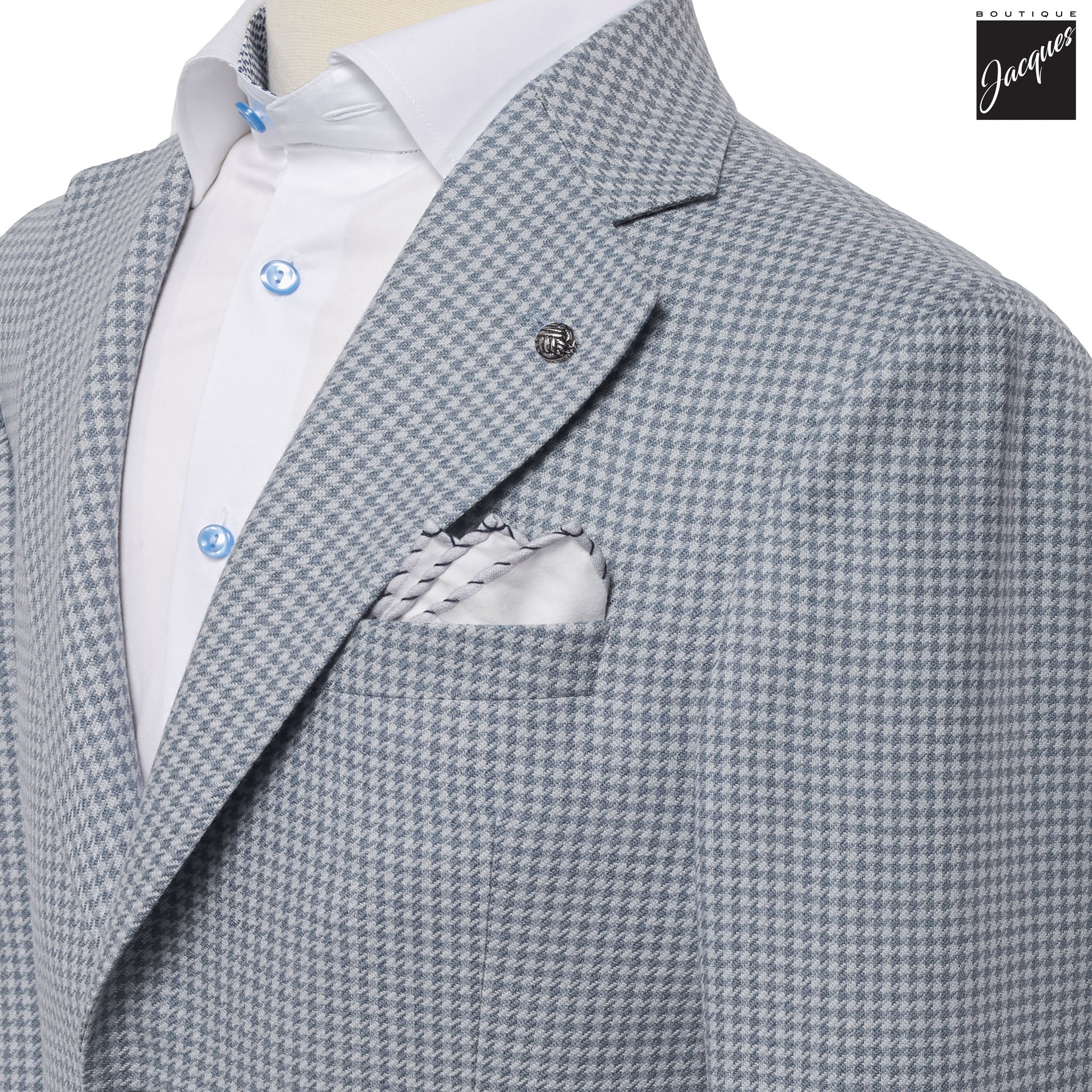 Light Blue Houndstooth Drago Wool Cashmere Myles Contemporary Fit Sport Jacket - Jack Victor - Image 2