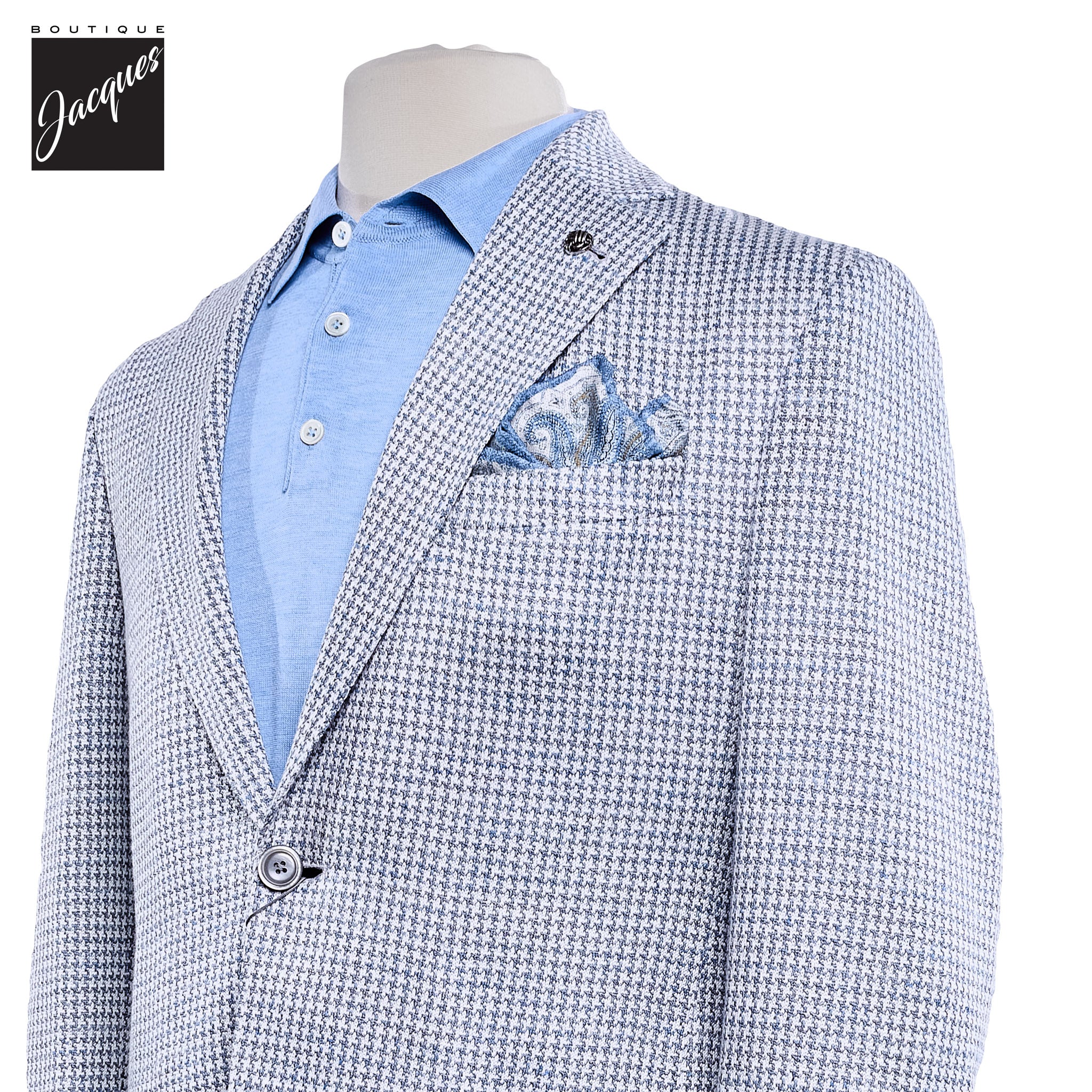 Light Blue Houndstooth Linen-Knit Queens Contemporary Fit Sport Jacket - Jack Victor - Image 2