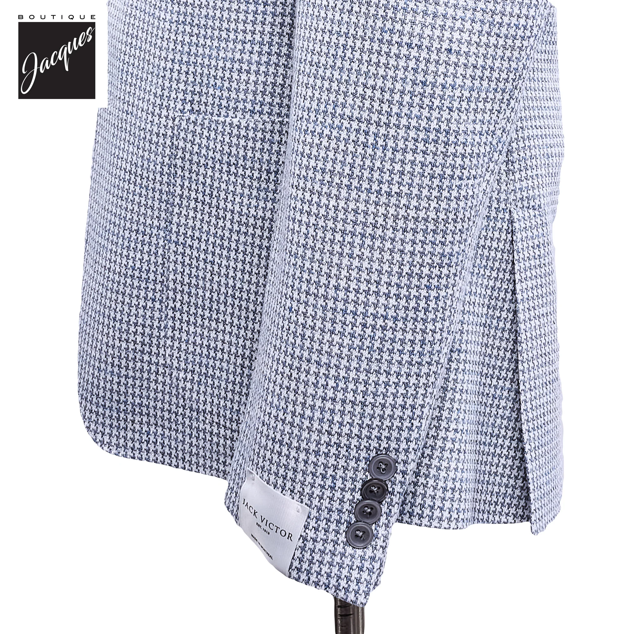Light Blue Houndstooth Linen-Knit Queens Contemporary Fit Sport Jacket - Jack Victor - Image 3