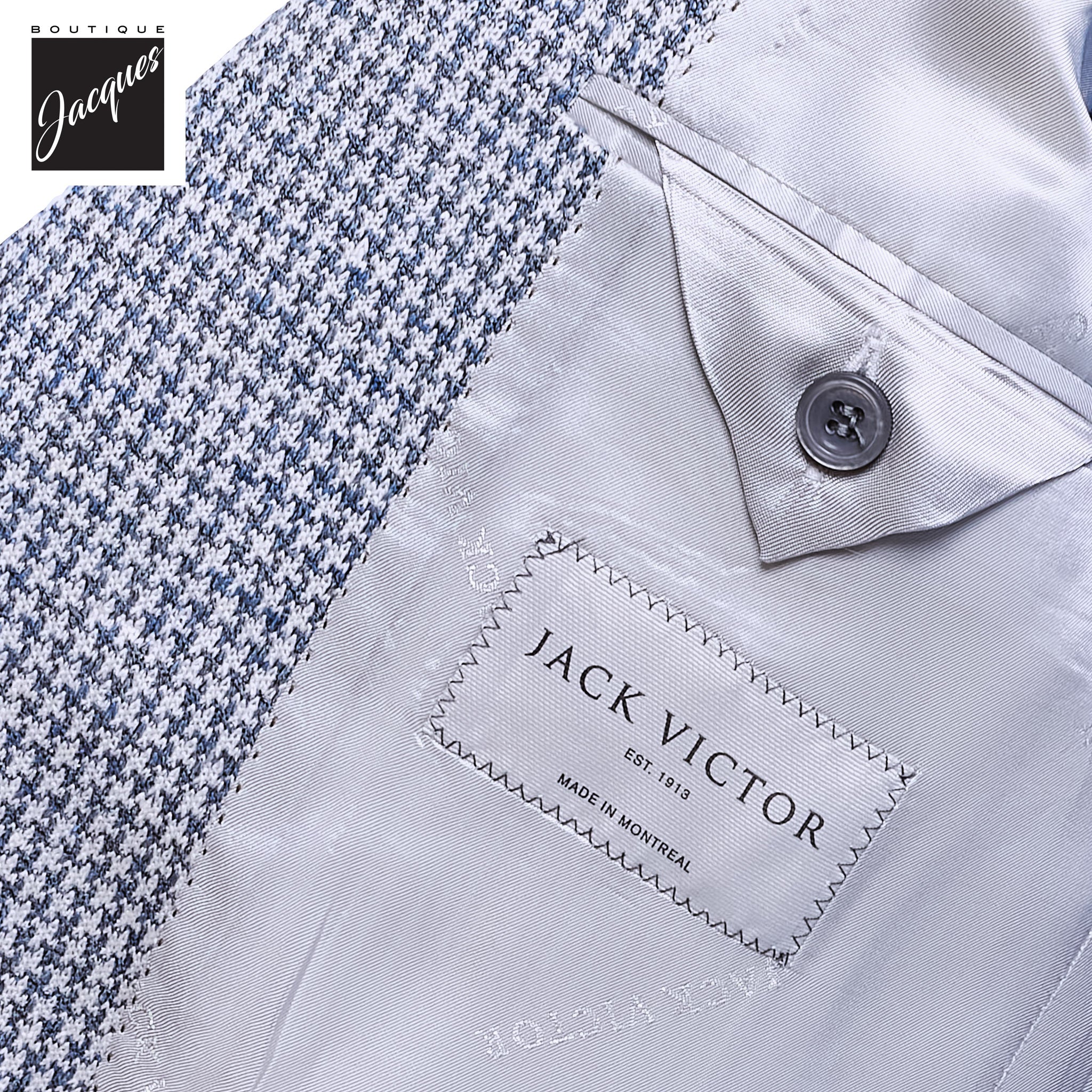 Light Blue Houndstooth Linen-Knit Queens Contemporary Fit Sport Jacket - Jack Victor - Image 4