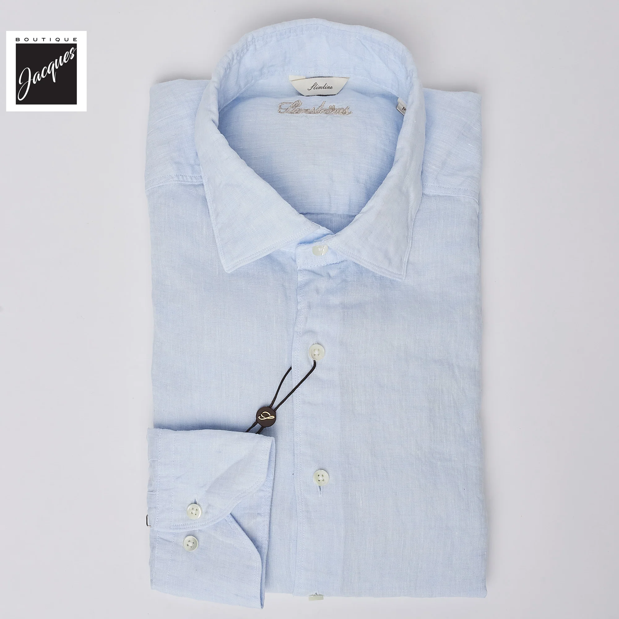Light Blue Linen Casual Slimline Shirt - Stenströms - Image 2