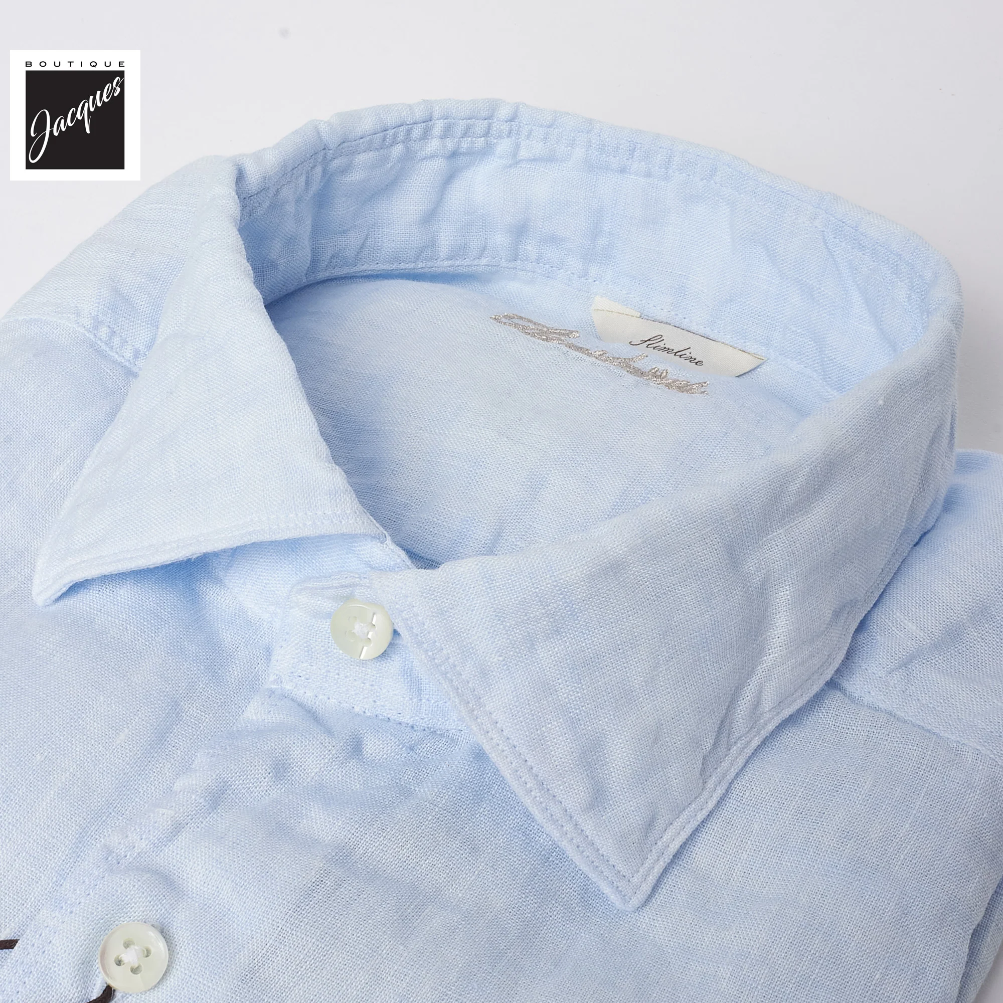 Light Blue Linen Casual Slimline Shirt - Stenströms - Image 3