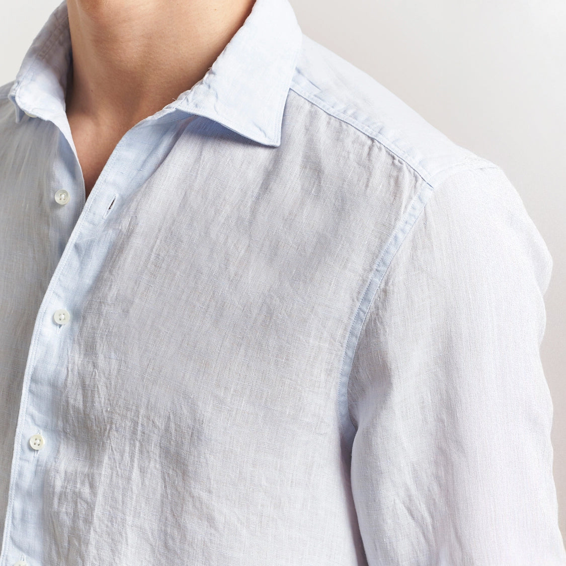 Light Blue Linen Casual Slimline Shirt - Stenströms - Image 7