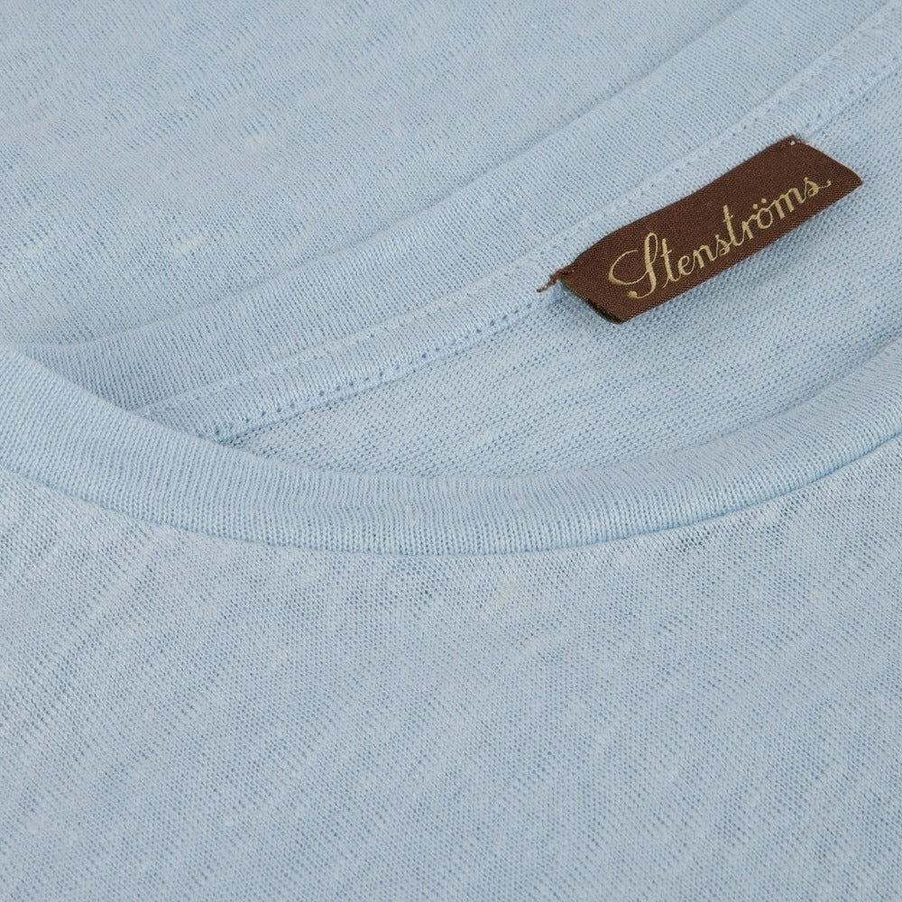 Light Blue Linen Crew Neck T-Shirt - Stenströms - Image 3