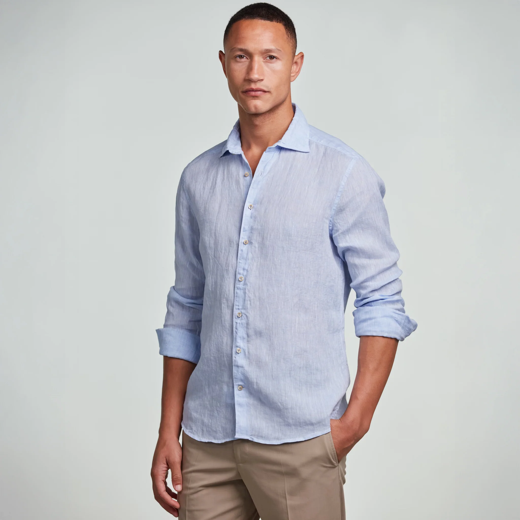 Light Blue Linen Fitted Body Casual Shirt - Stenströms - Image 5