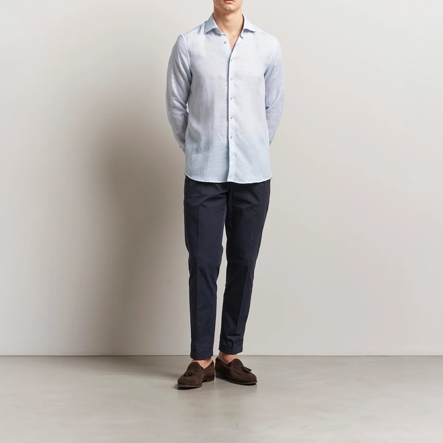 Light Blue Linen Lyocell Stretch Fitted Body Casual Shirt - Stenströms - Image 2