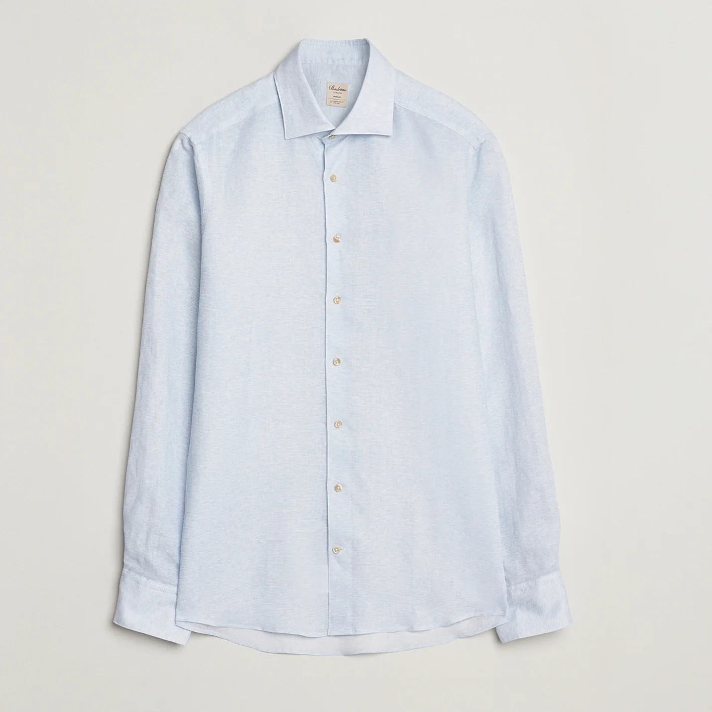 Light Blue Linen Lyocell Stretch Fitted Body Casual Shirt - Stenströms - Image 3