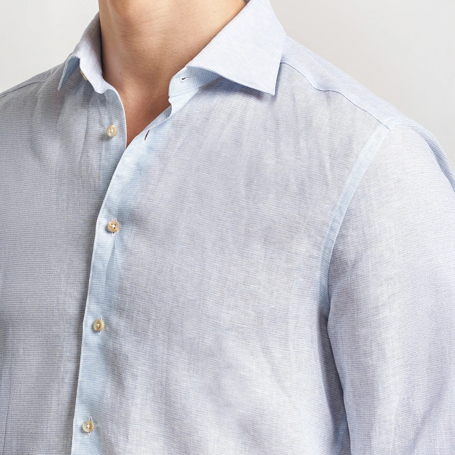 Light Blue Linen Lyocell Stretch Fitted Body Casual Shirt - Stenströms - Image 5