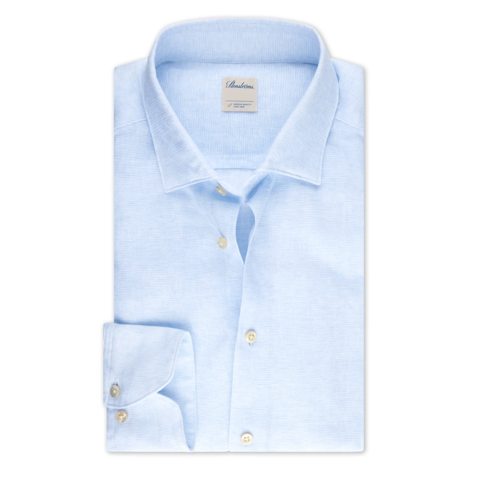 Light Blue Linen Lyocell Stretch Fitted Body Casual Shirt - Stenströms - Image 6