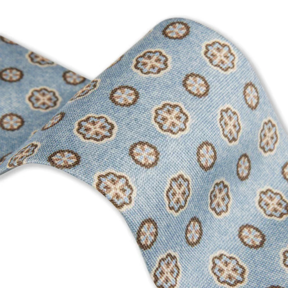 Light Blue Medallion Patterned Silk Tie - Stenströms - Image 2