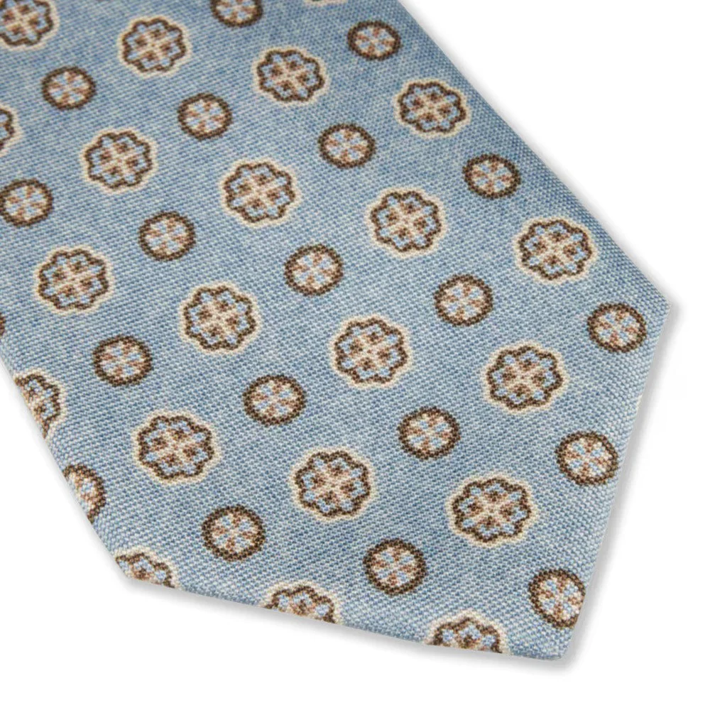 Light Blue Medallion Patterned Silk Tie - Stenströms - Image 3