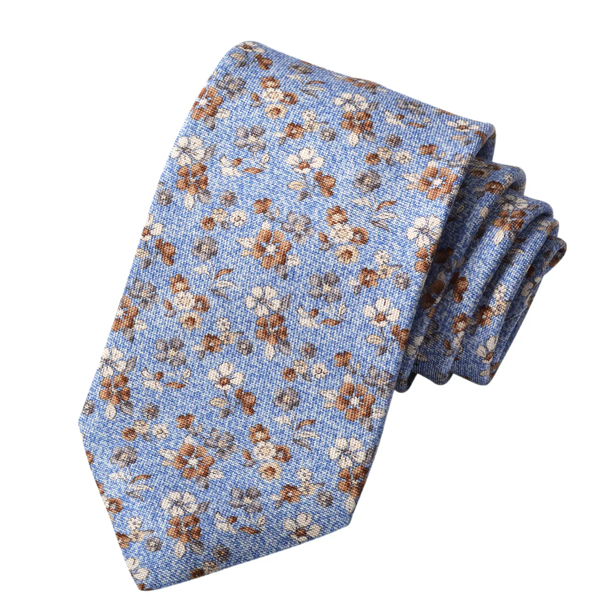 Light Blue Mélange Floral Printed Panama Silk Tie - DION