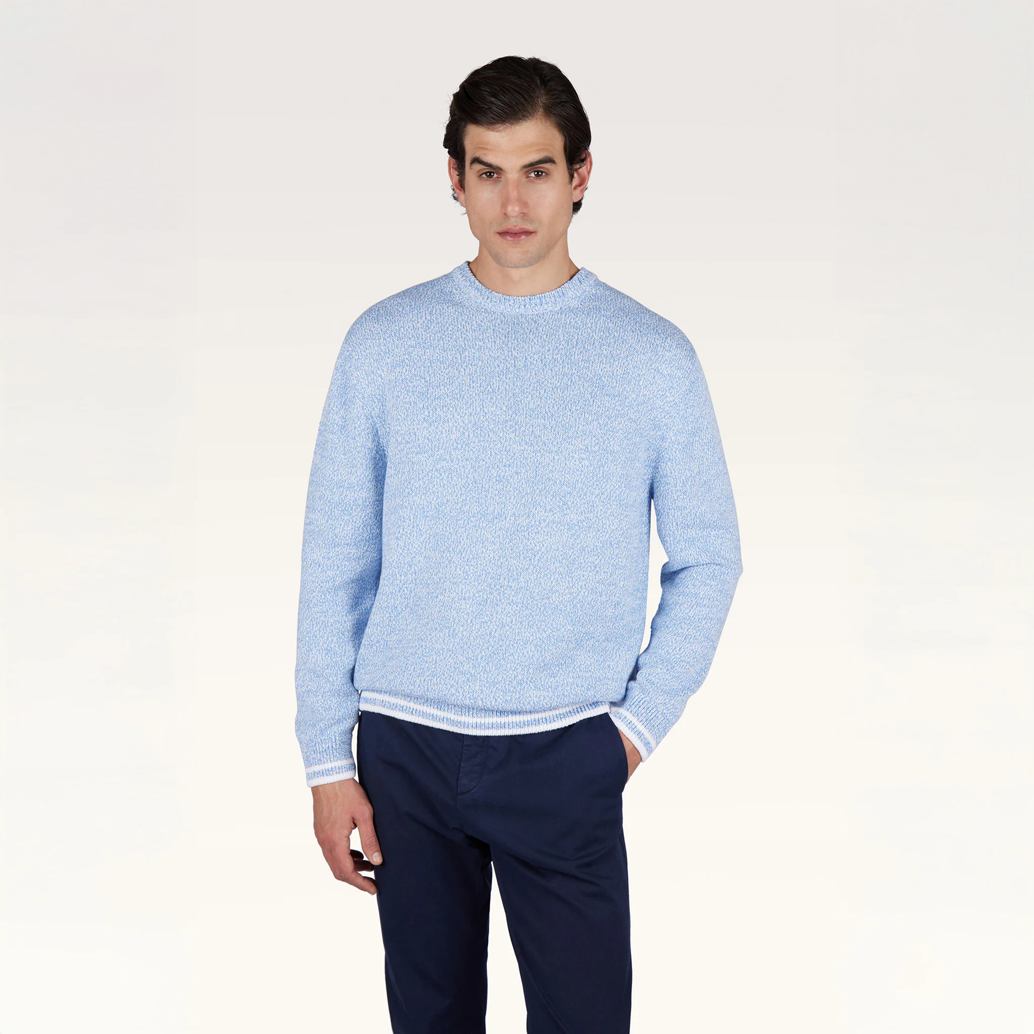 Light Blue Mélange Piuma Cotton Knit Crew Neck - Paul & Shark (RIVIERA)