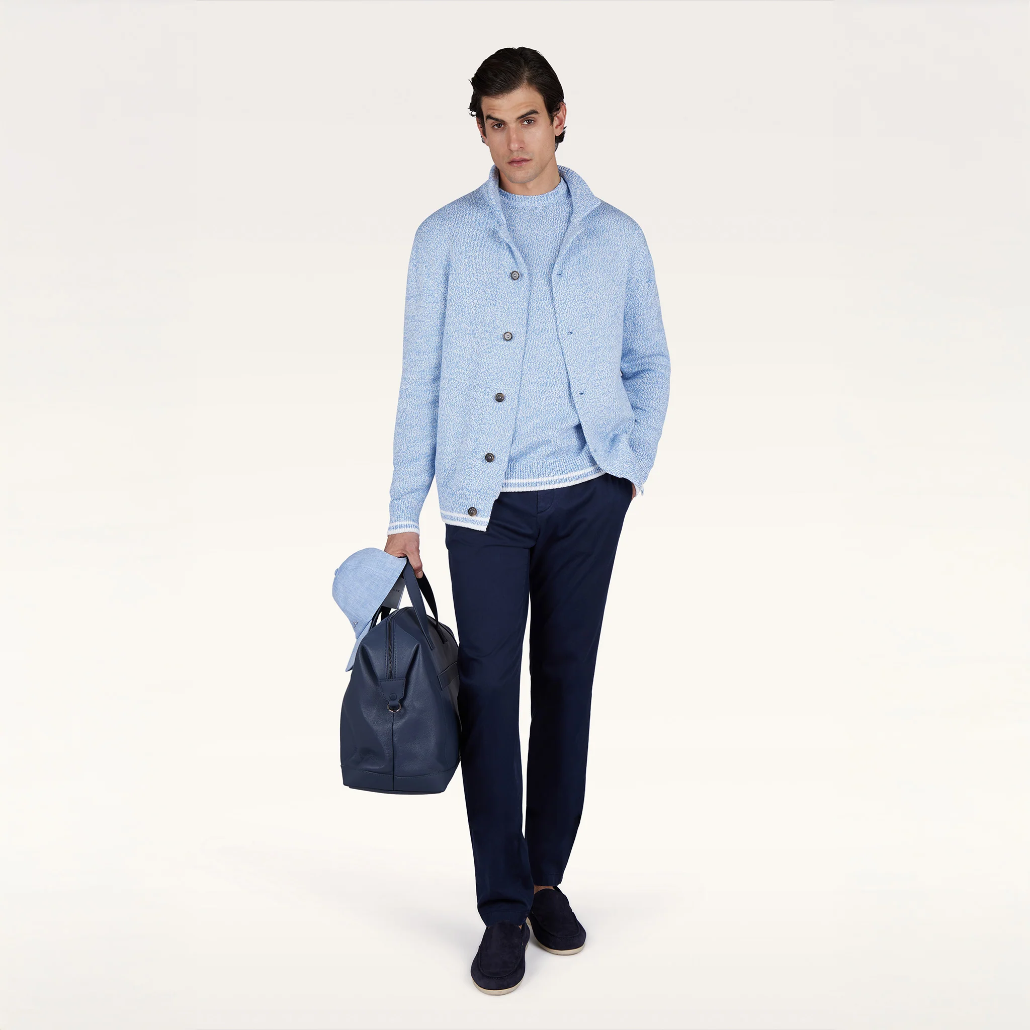 Light Blue Mélange Piuma Cotton Knit Crew Neck - Paul & Shark (RIVIERA) - Image 11