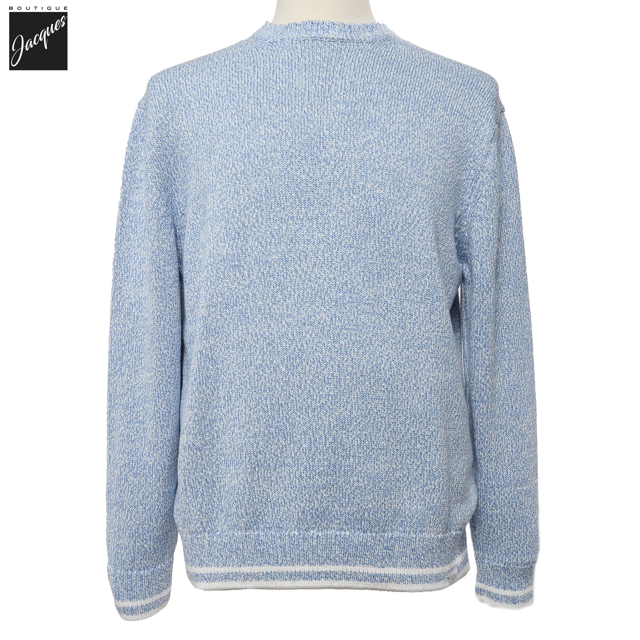 Light Blue Mélange Piuma Cotton Knit Crew Neck - Paul & Shark (RIVIERA) - Image 12