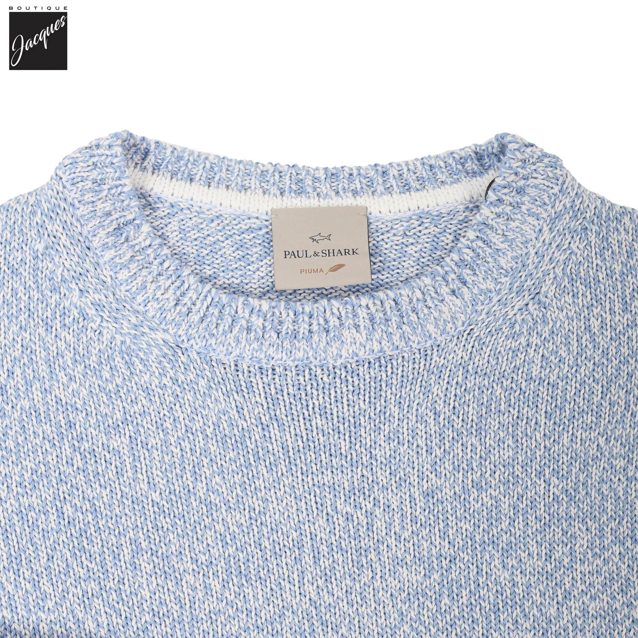 Light Blue Mélange Piuma Cotton Knit Crew Neck - Paul & Shark (RIVIERA) - Image 13