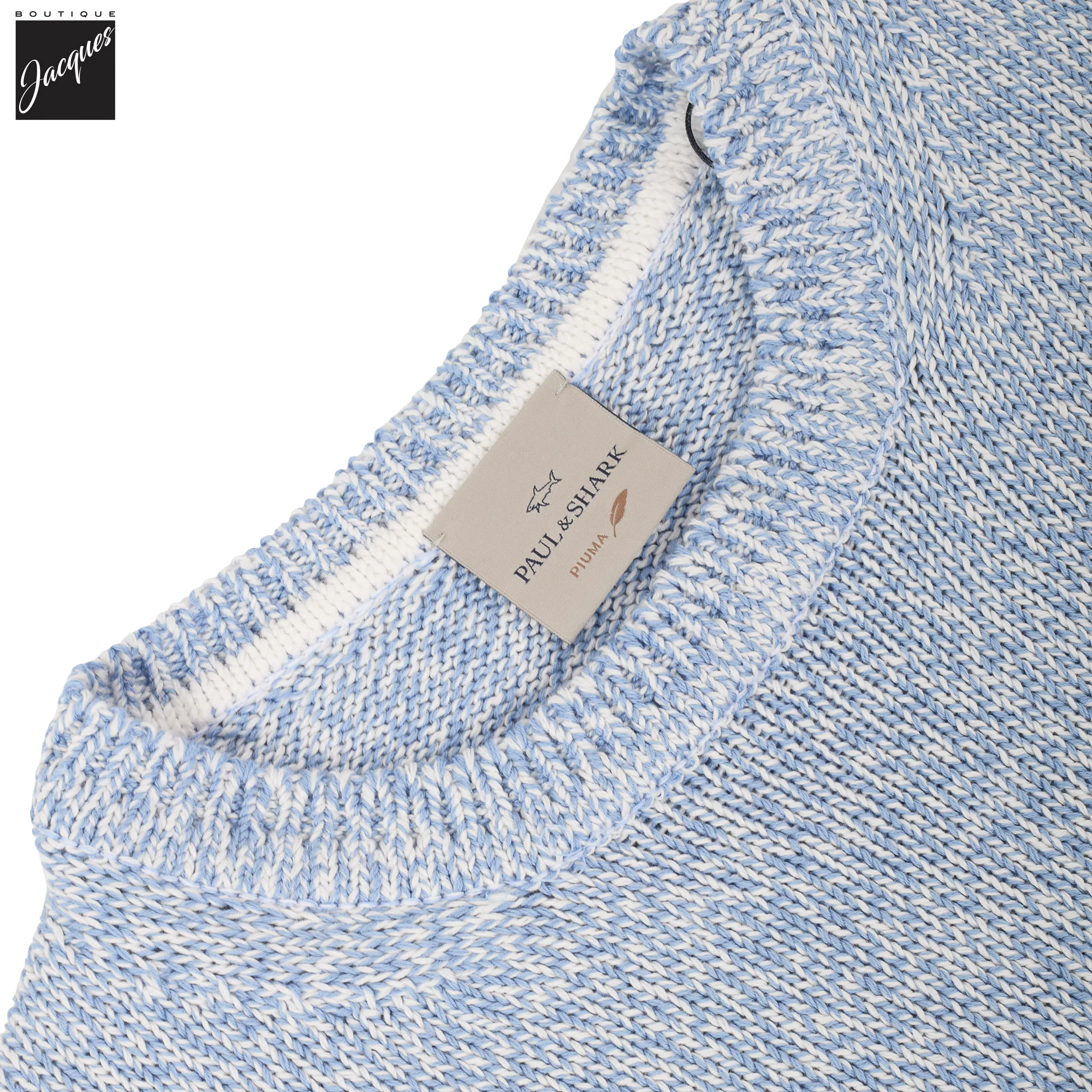 Light Blue Mélange Piuma Cotton Knit Crew Neck - Paul & Shark (RIVIERA) - Image 2