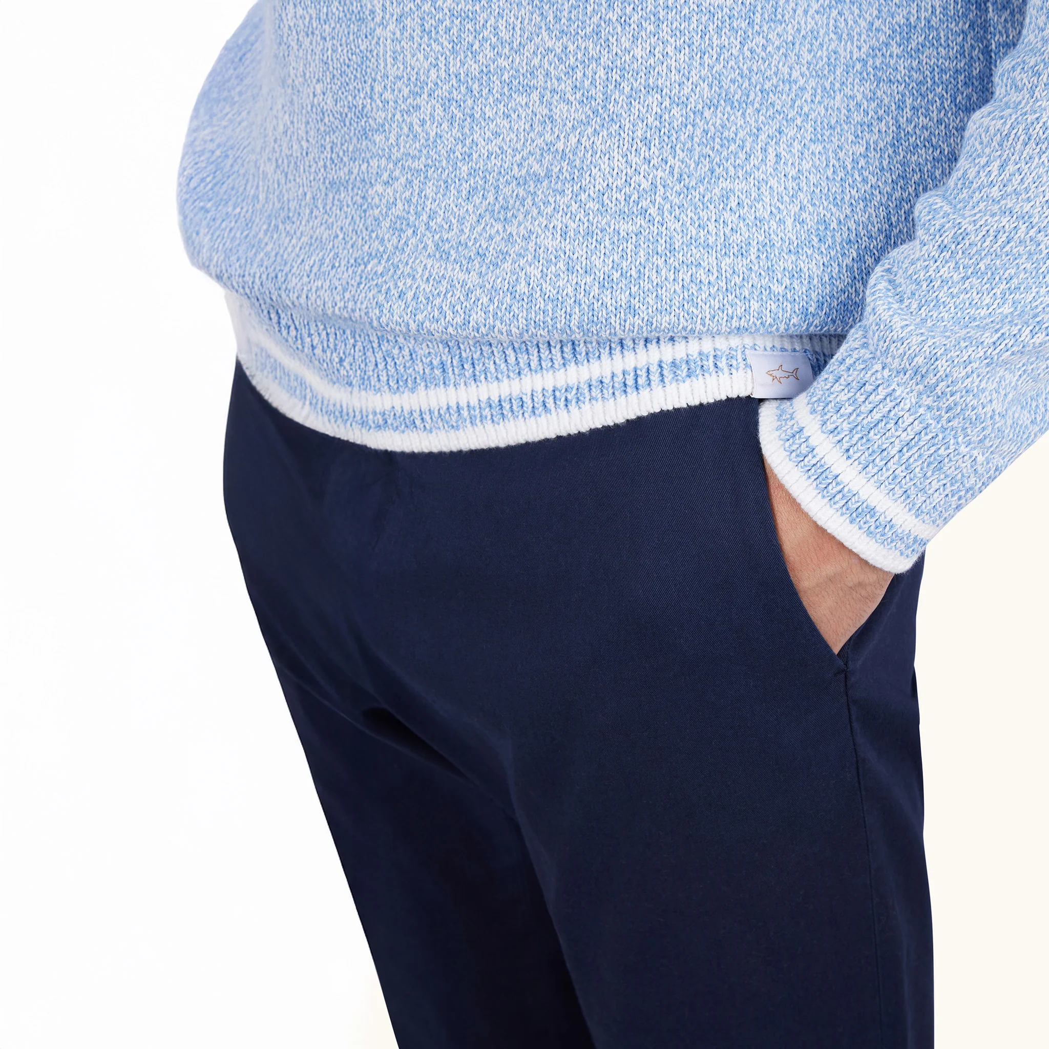 Light Blue Mélange Piuma Cotton Knit Crew Neck - Paul & Shark (RIVIERA) - Image 3