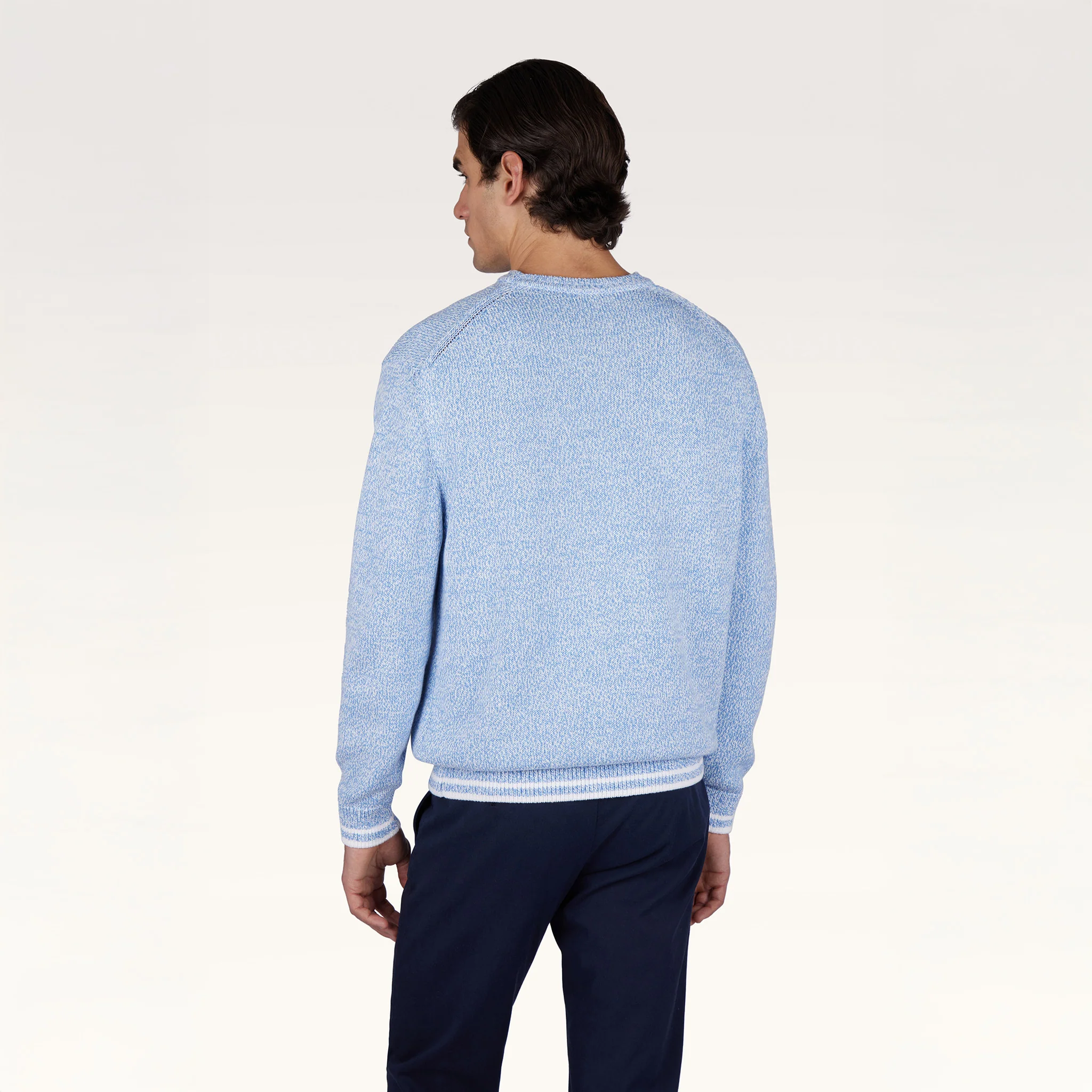 Light Blue Mélange Piuma Cotton Knit Crew Neck - Paul & Shark (RIVIERA) - Image 5