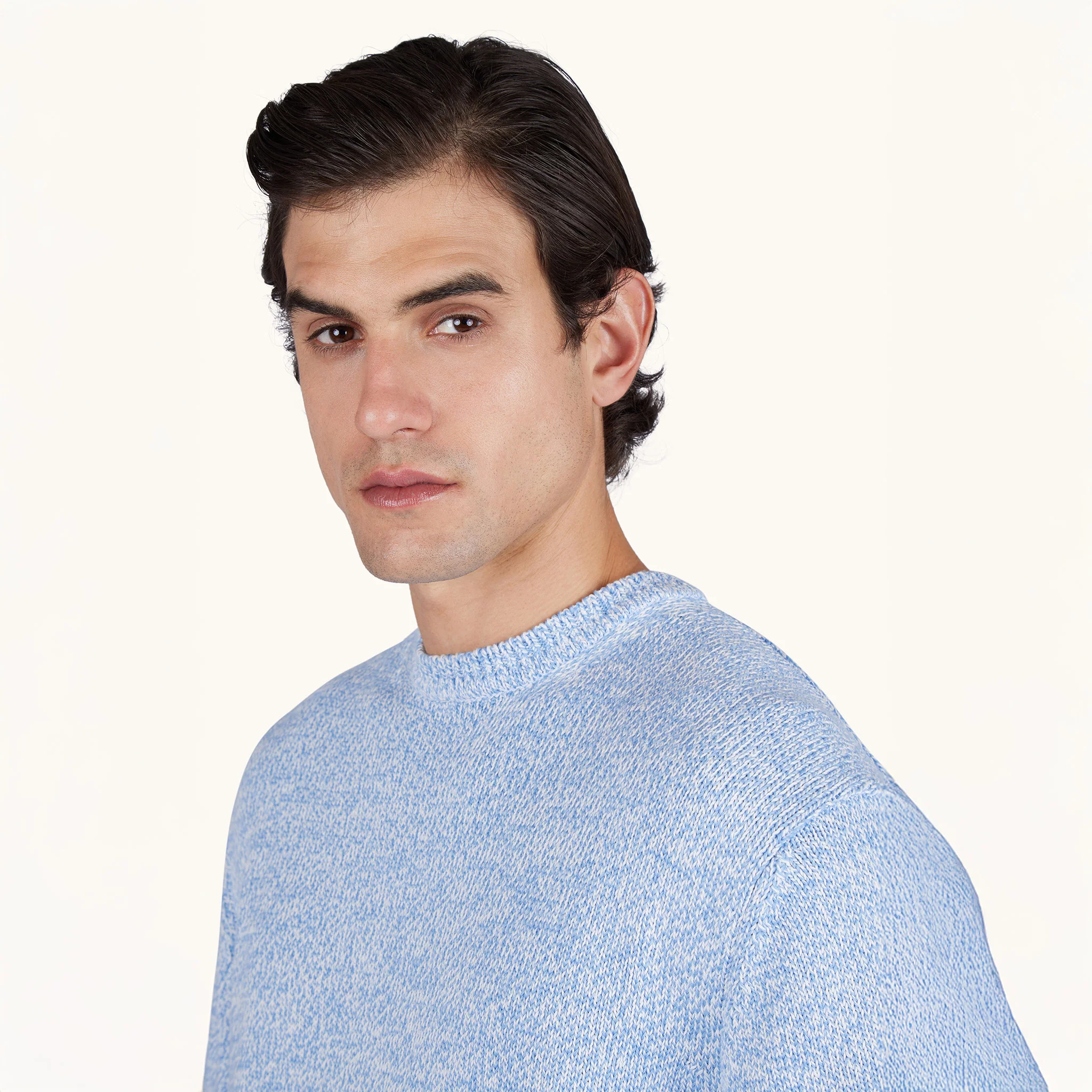 Light Blue Mélange Piuma Cotton Knit Crew Neck - Paul & Shark (RIVIERA) - Image 6
