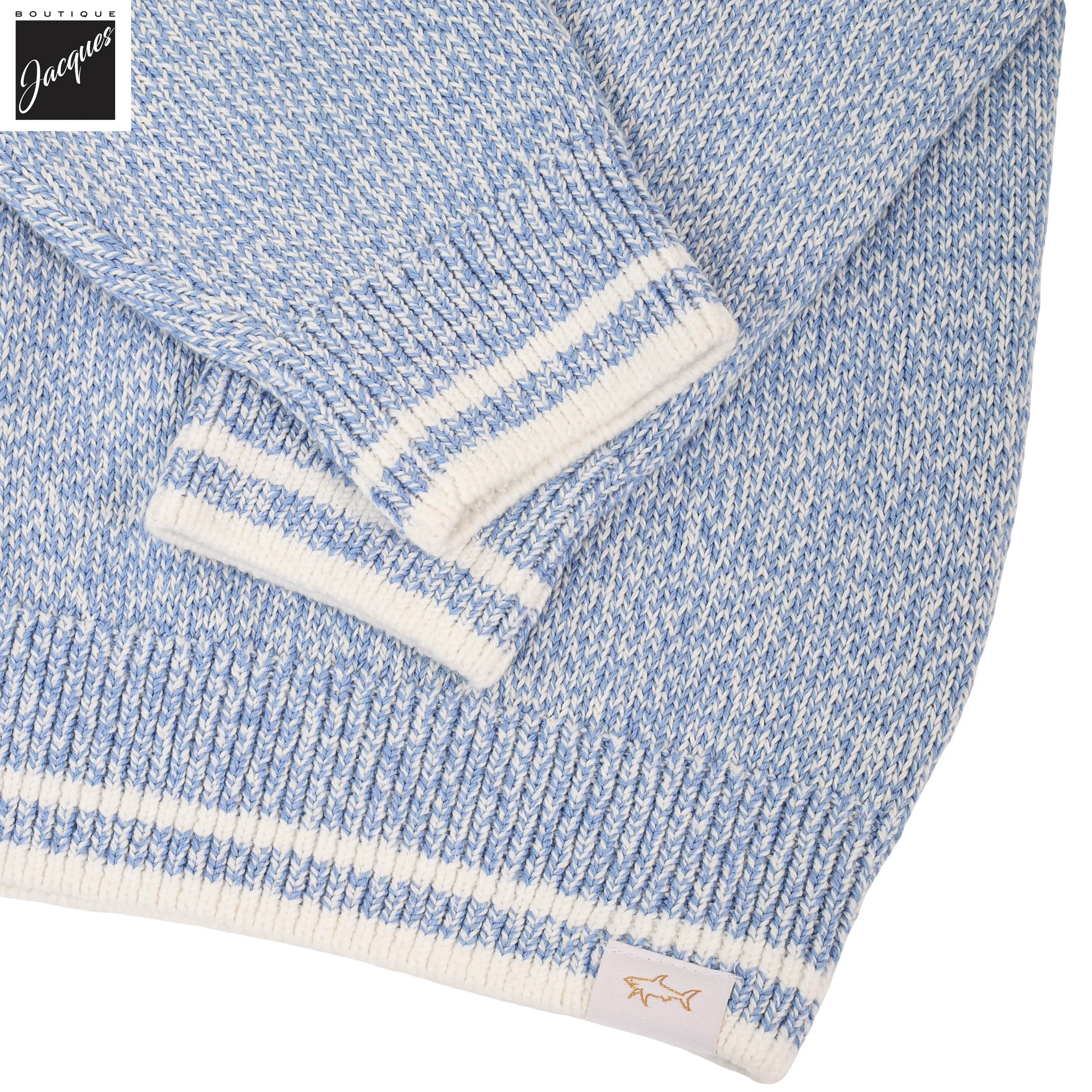 Light Blue Mélange Piuma Cotton Knit Crew Neck - Paul & Shark (RIVIERA) - Image 7