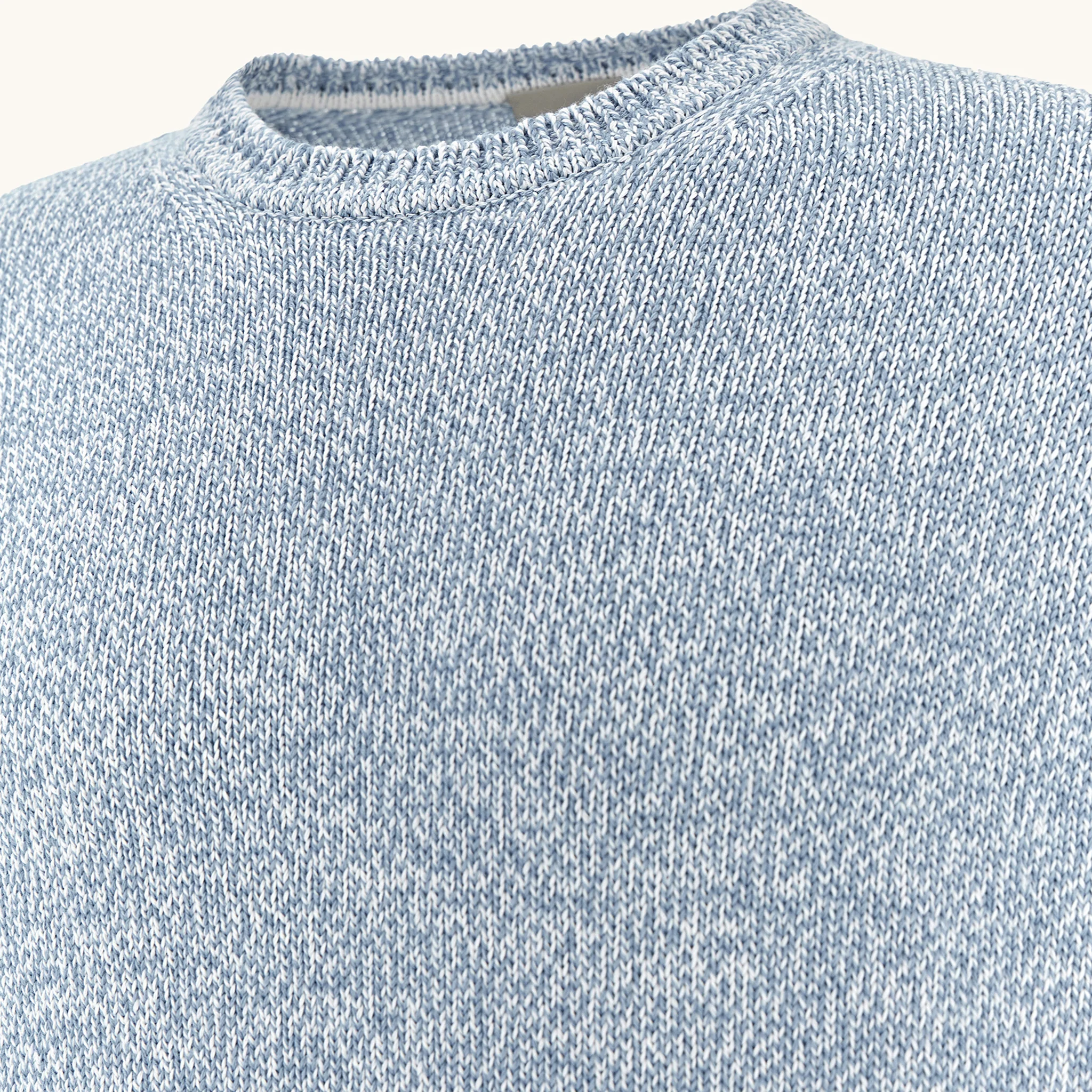 Light Blue Mélange Piuma Cotton Knit Crew Neck - Paul & Shark (RIVIERA) - Image 8