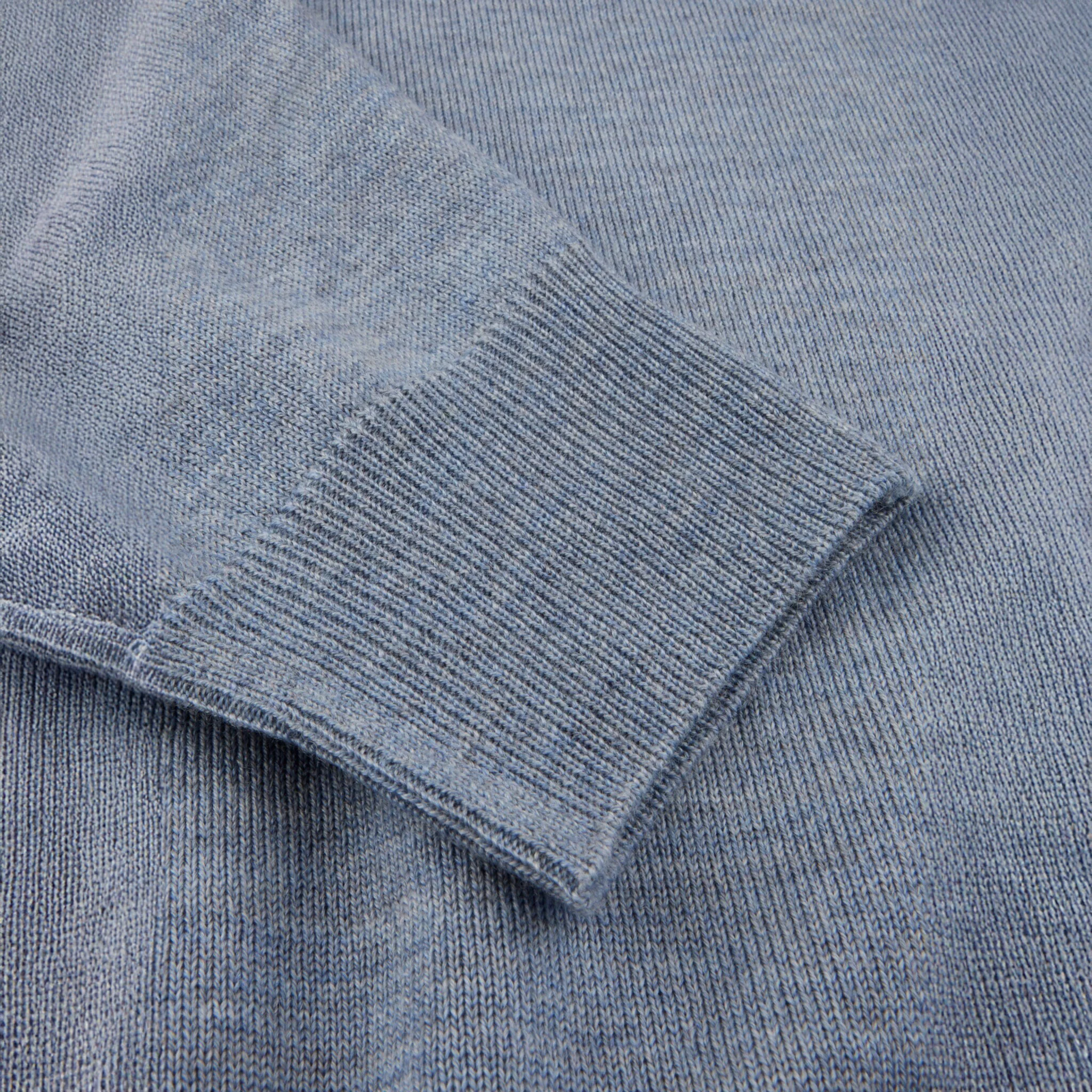 Light Blue Merino Wool Crew Neck Sweater w/ Elbow Patches - Stenströms - Image 4