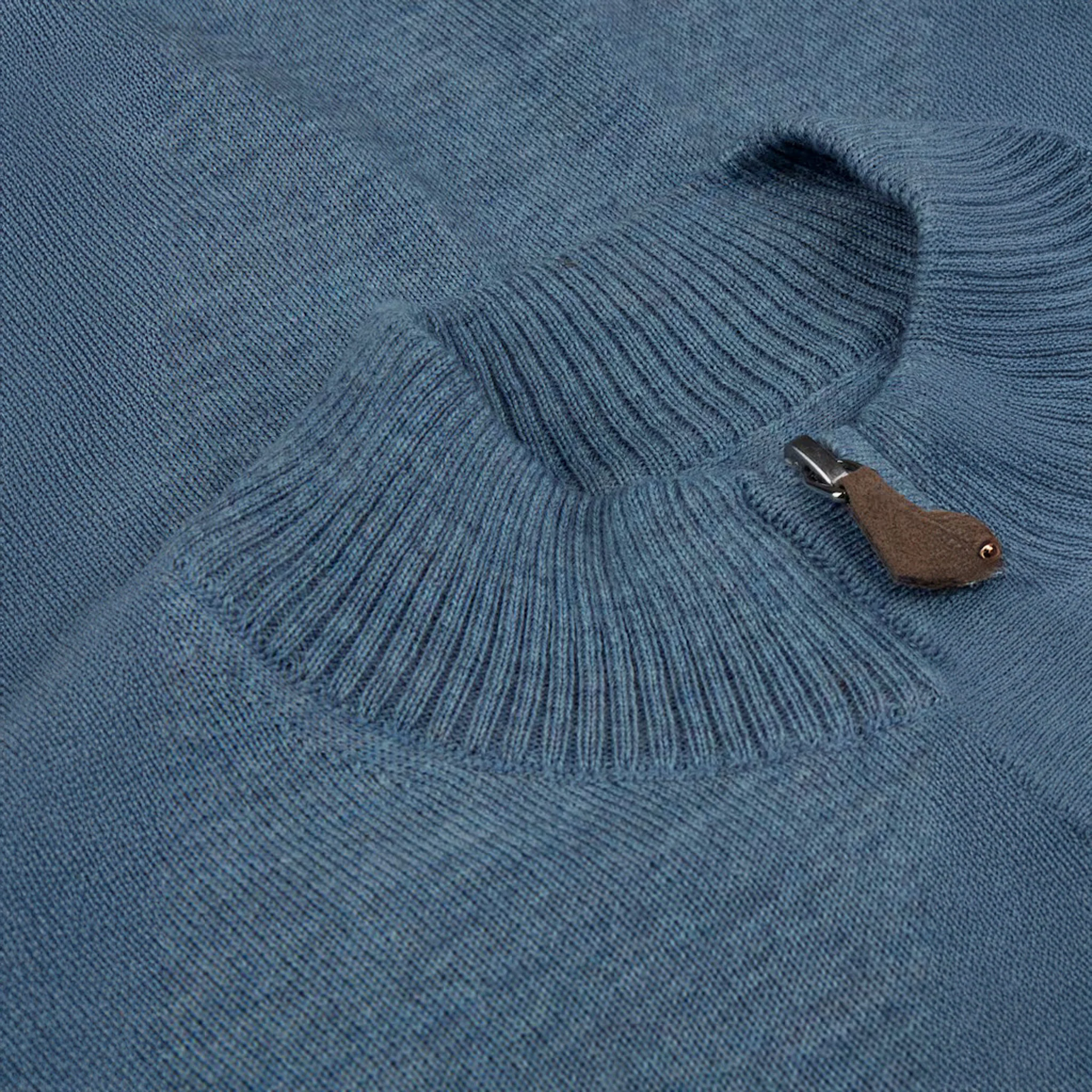 Light Blue Merino Wool Half Zip Sweater - Stenströms - Image 3