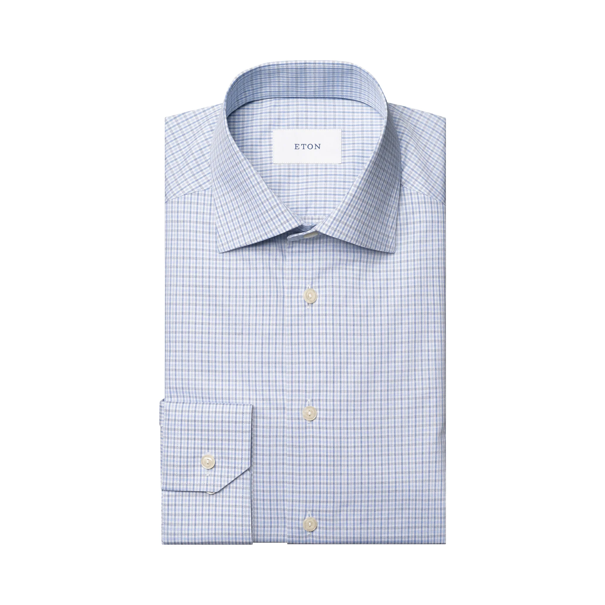 Light Blue Micro Check Cotton Twill Slim Fit Shirt - ETON