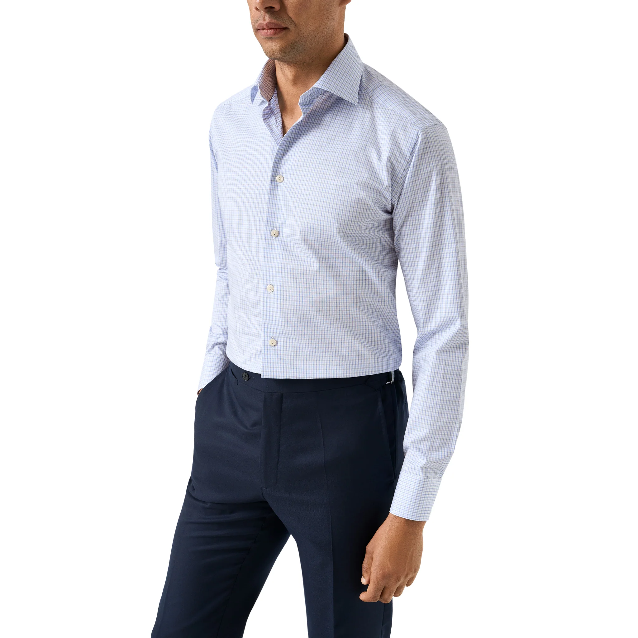 Light Blue Micro Check Cotton Twill Slim Fit Shirt - ETON - Image 3