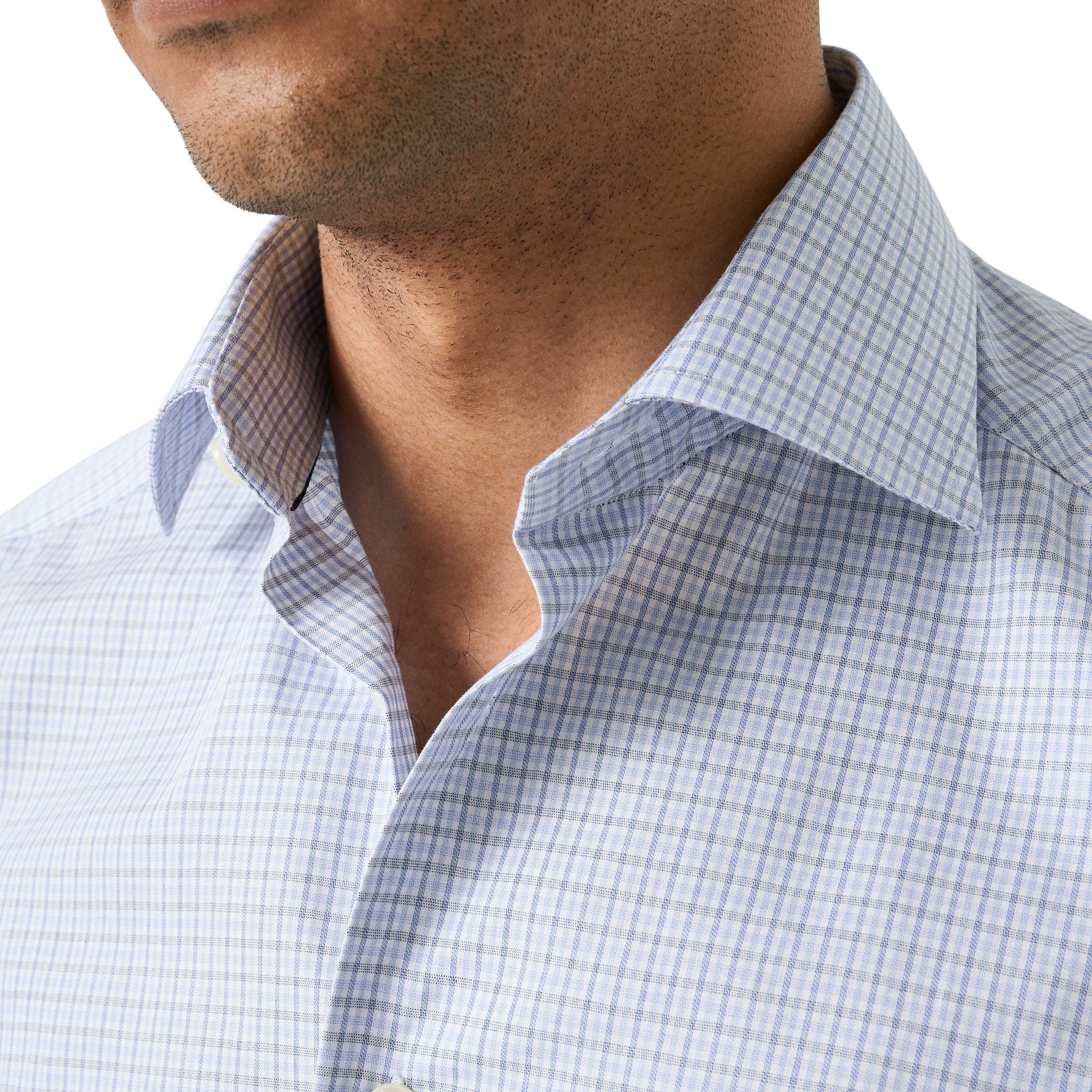 Light Blue Micro Check Cotton Twill Slim Fit Shirt - ETON - Image 4