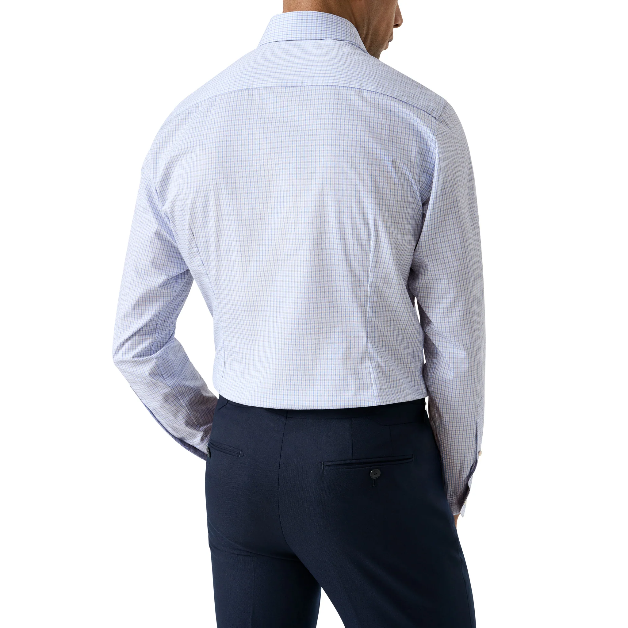 Light Blue Micro Check Cotton Twill Slim Fit Shirt - ETON - Image 5