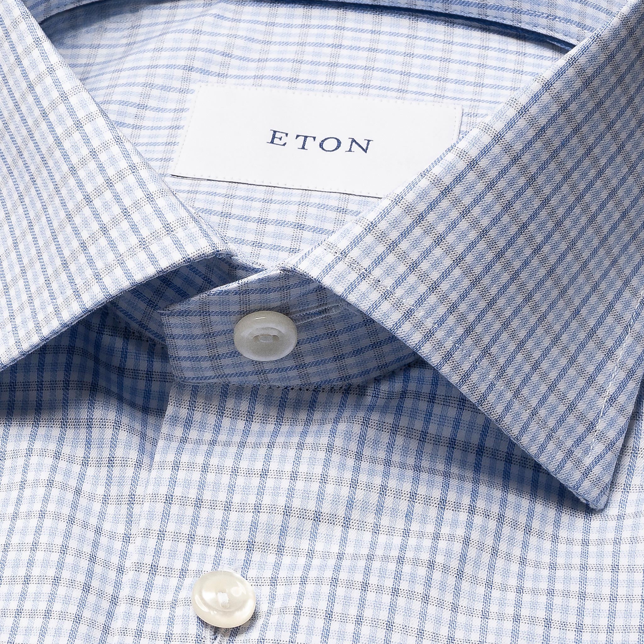 Light Blue Micro Check Cotton Twill Slim Fit Shirt - ETON - Image 7