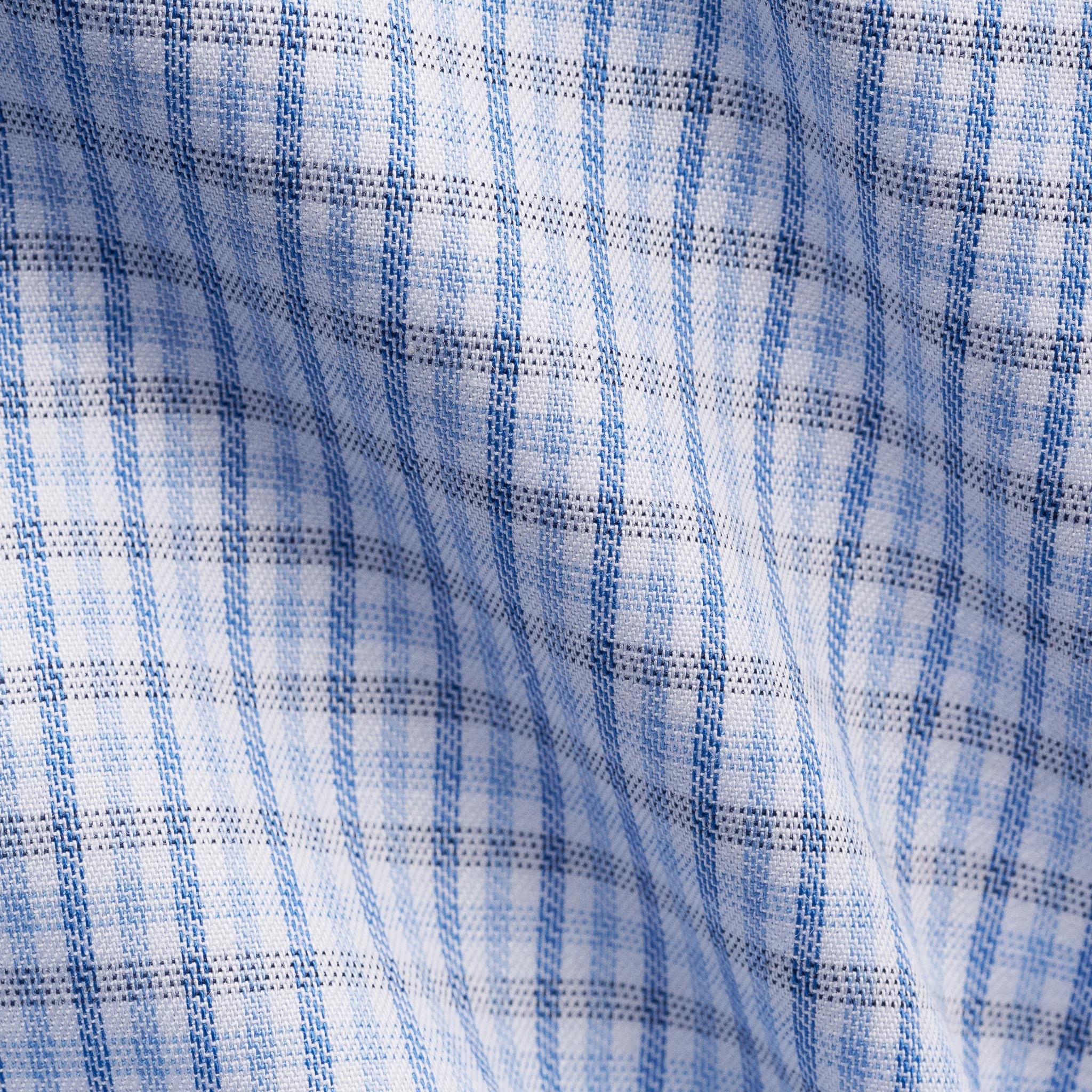 Light Blue Micro Check Cotton Twill Slim Fit Shirt - ETON - Image 8