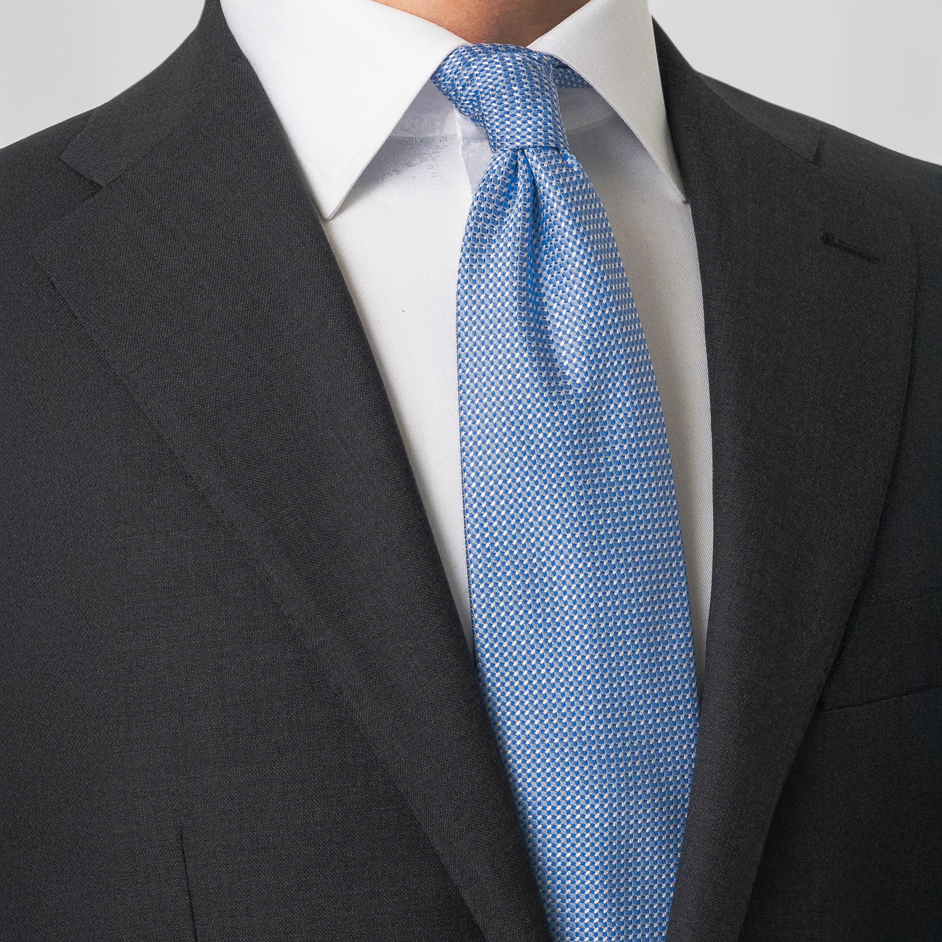 Light Blue Micro Pattern Woven Silk Tie - ETON - Image 3