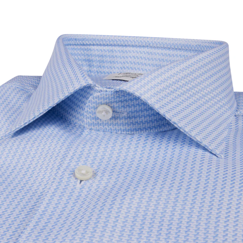 Light blue Patterned Cotton Twill Slimline Shirt - Stenströms - Image 2