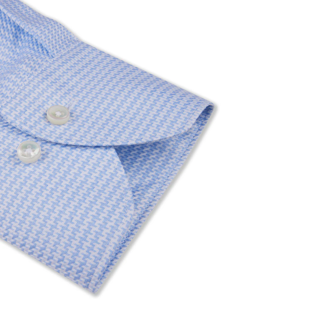 Light blue Patterned Cotton Twill Slimline Shirt - Stenströms - Image 3