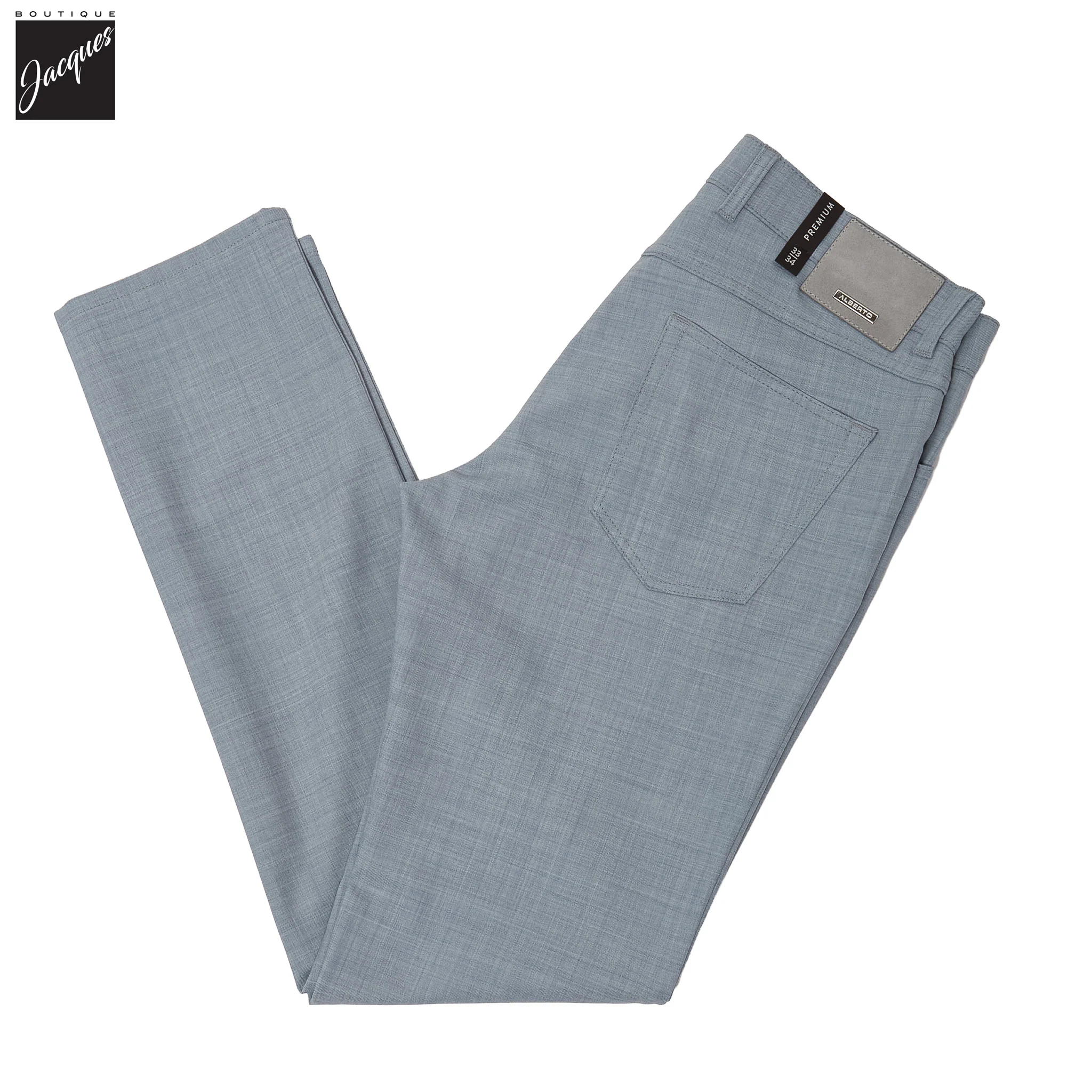 Light Blue Performance Wool-Mix Pipe Regular Fit Five Pocket Pants - ALBERTO